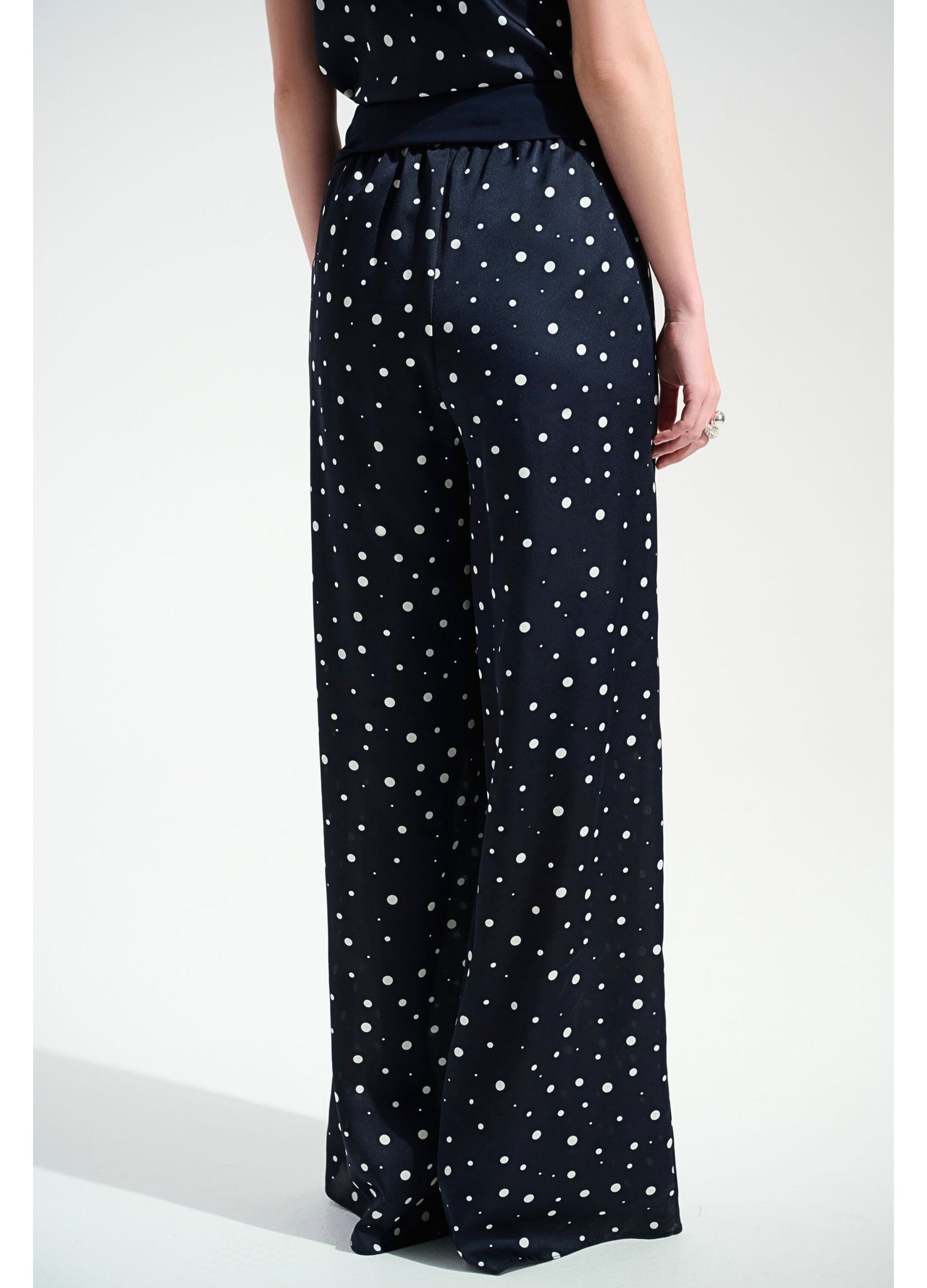 Joseph Ribkoff  Polkadot Wide Leg Satin Trouser With Belt Navy/White