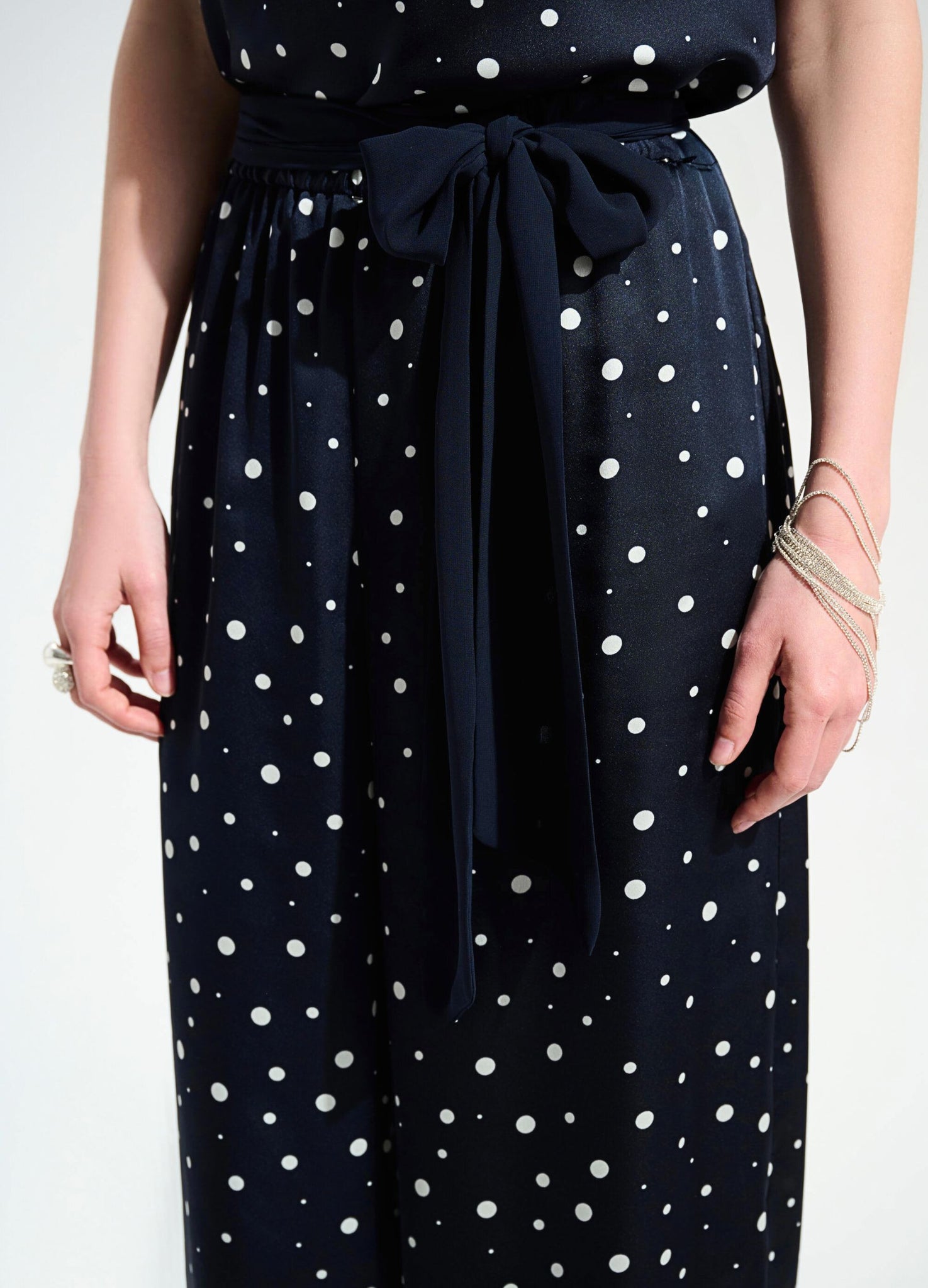 Joseph Ribkoff  Polkadot Wide Leg Satin Trouser With Belt Navy/White