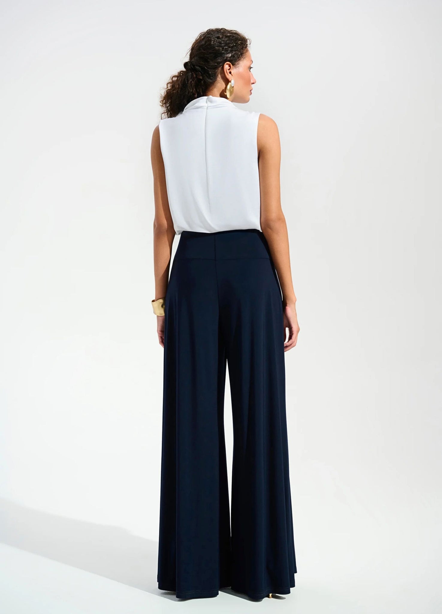 Joseph Ribkoff Two Tone Sleeveless Jumpsuit With Tie Neck Navy/White