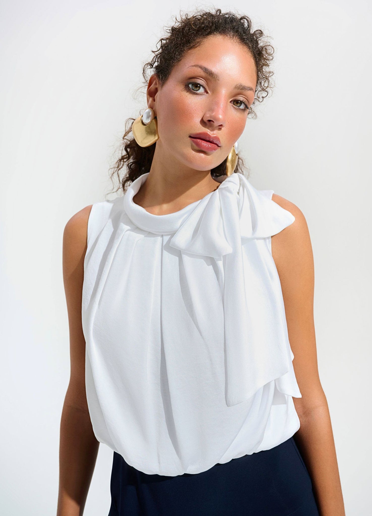 Joseph Ribkoff Two Tone Sleeveless Jumpsuit With Tie Neck Navy/White