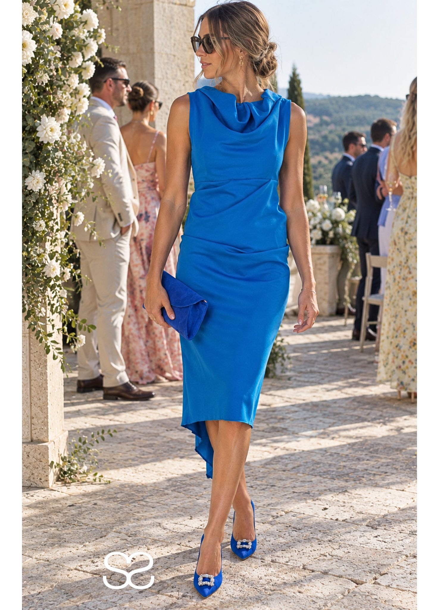 Kevan Jon Sian Ruched Bardot Fishtail Fitted Drape Dress Cobalt – SisterOnlinestore