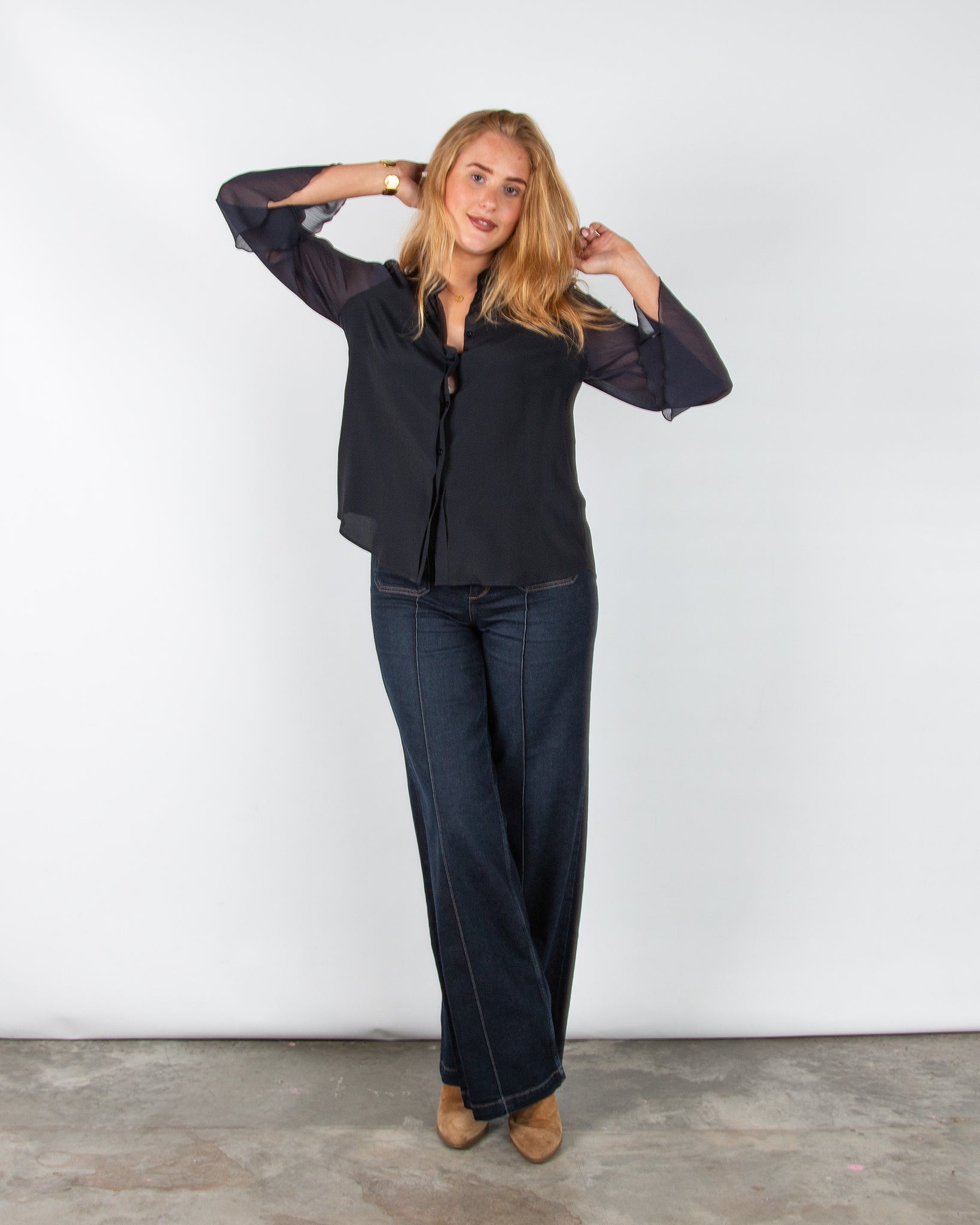 Luisa Cerano Boxy Silk Blend Blouse Navy