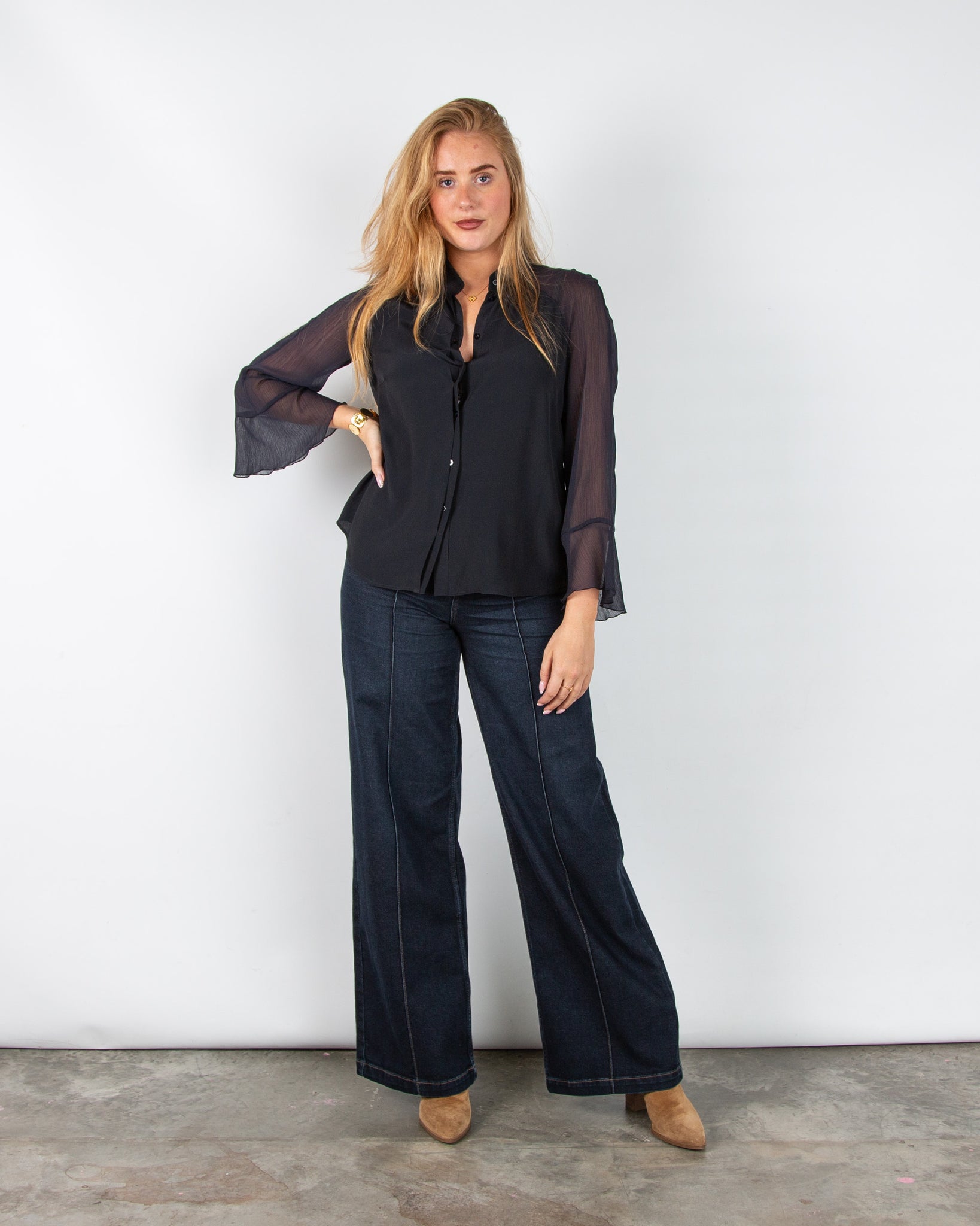 Luisa Cerano Boxy Silk Blend Blouse Navy