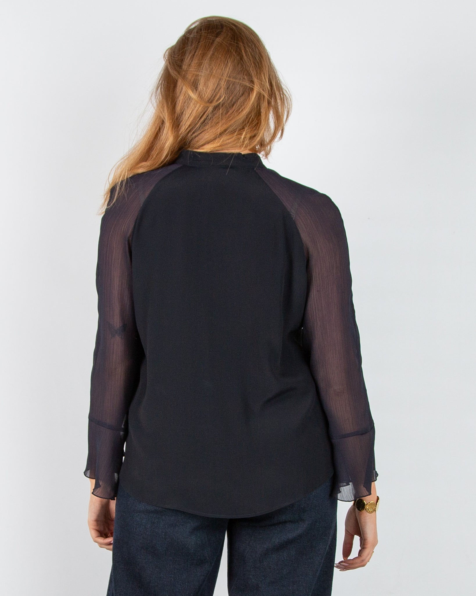 Luisa Cerano Boxy Silk Blend Blouse Navy