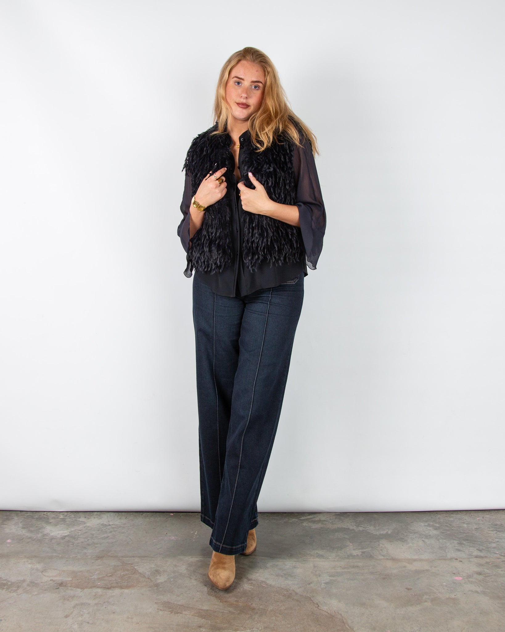 Luisa Cerano Feather Look Cropped Gilet Navy