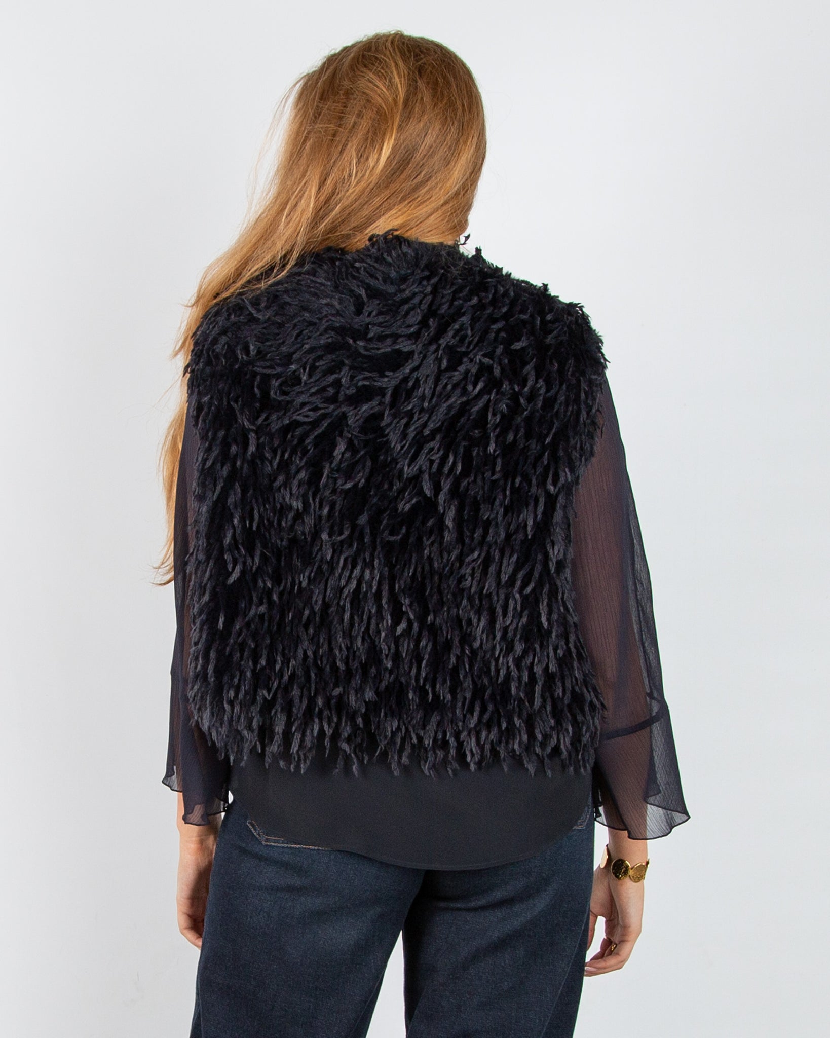 Luisa Cerano Feather Look Cropped Gilet Navy