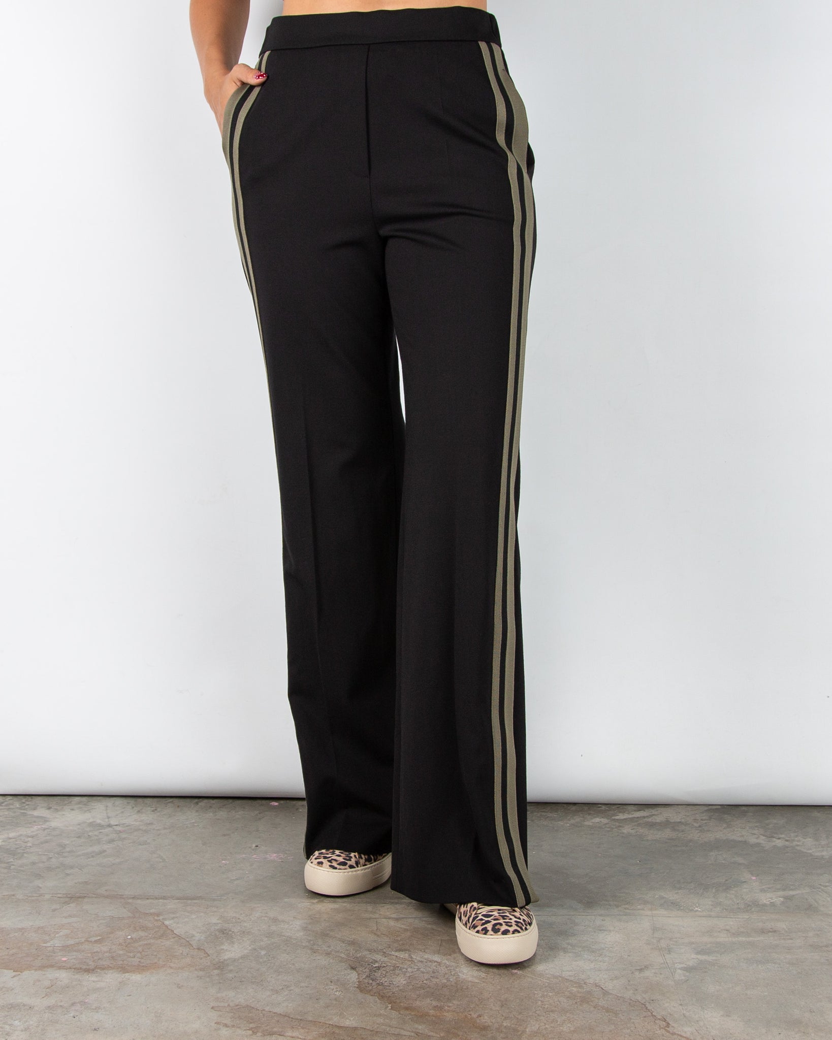 Luisa Cerano Wide Leg Side Stripe Trouser With Side Split Deep Black