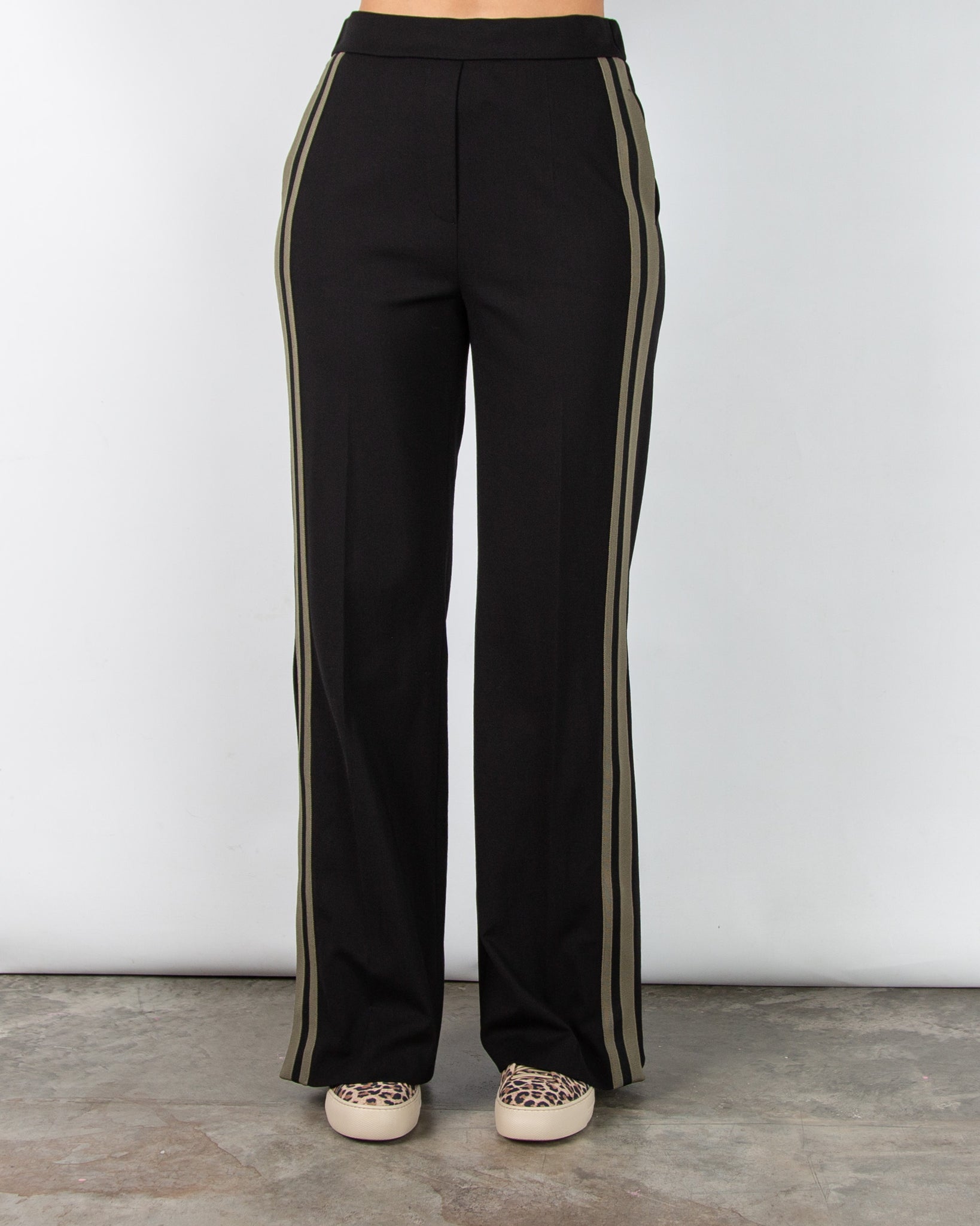 Luisa Cerano Wide Leg Side Stripe Trouser With Side Split Deep Black