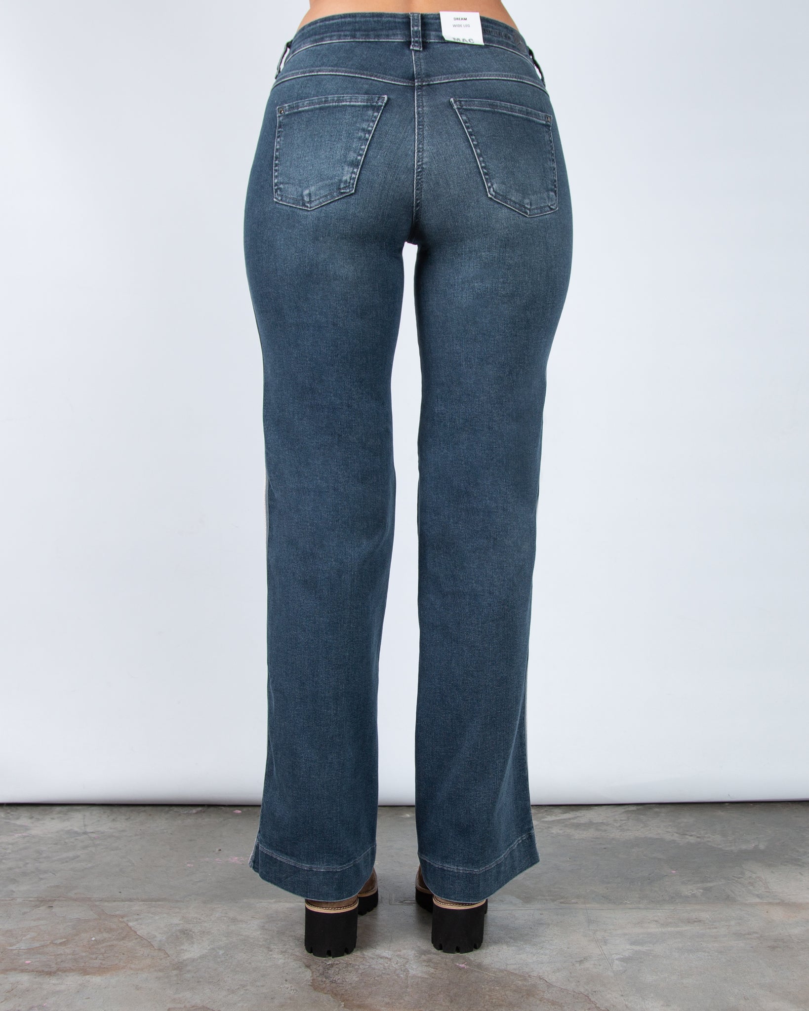 Mac Wide Leg Denim Jean With Ribbon Stripe D423 Blue/grey 34L