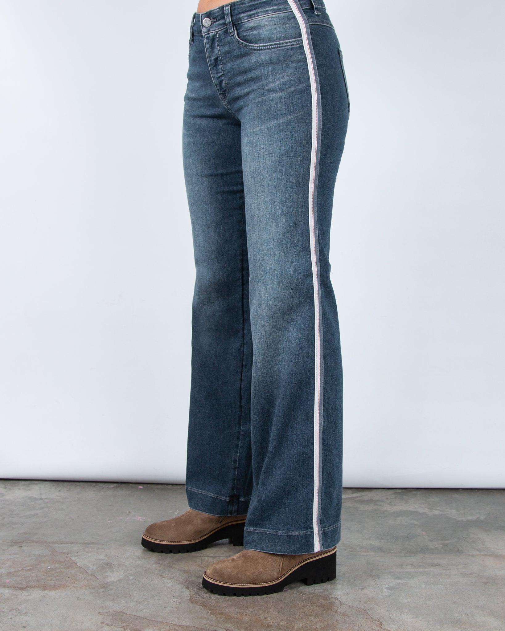 Mac Wide Leg Denim Jean With Ribbon Stripe D423 Blue/grey 34L