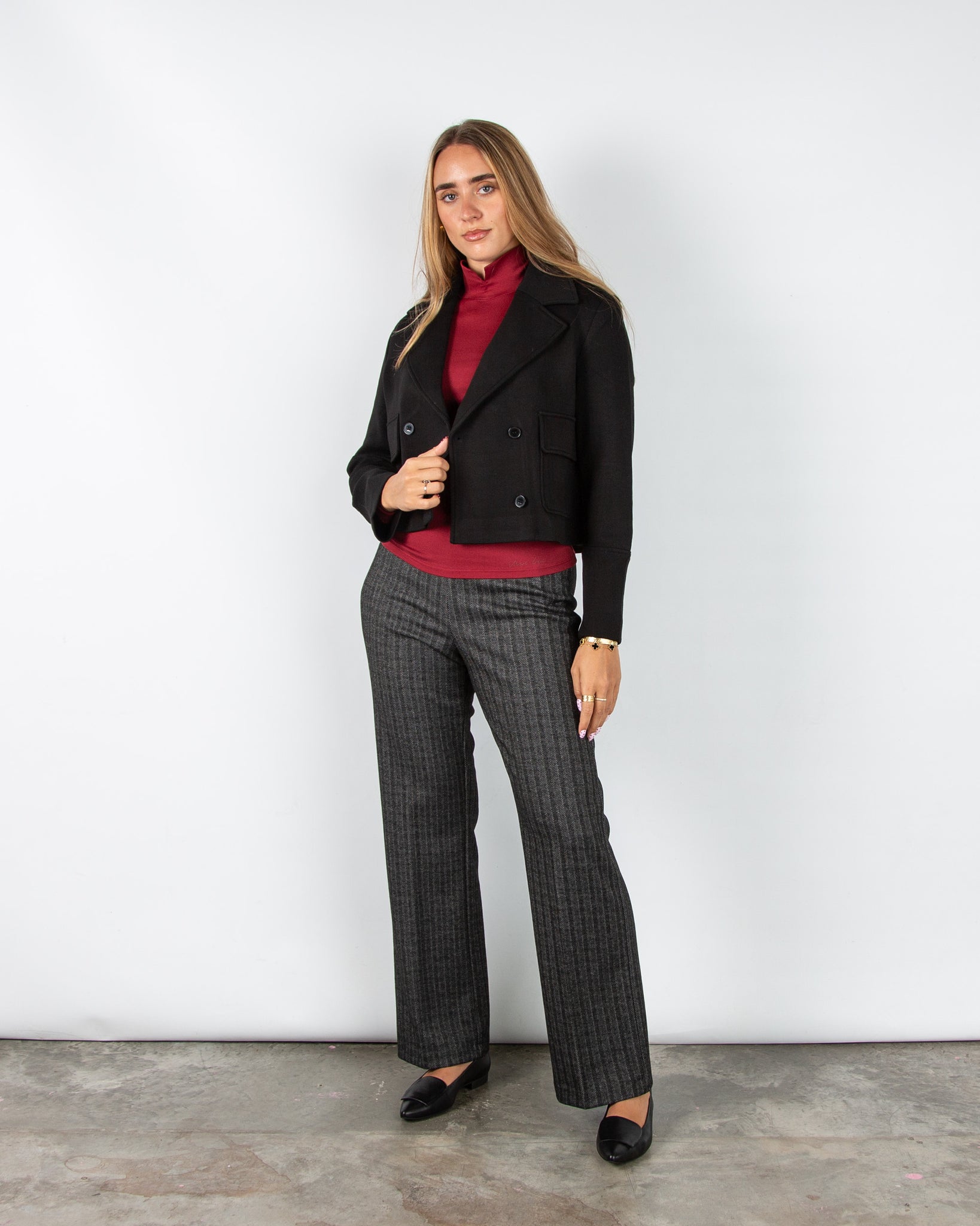 Marc Cain City Tour Fitted Cotton Stretch Top With Split Polo Neck Maroon 289