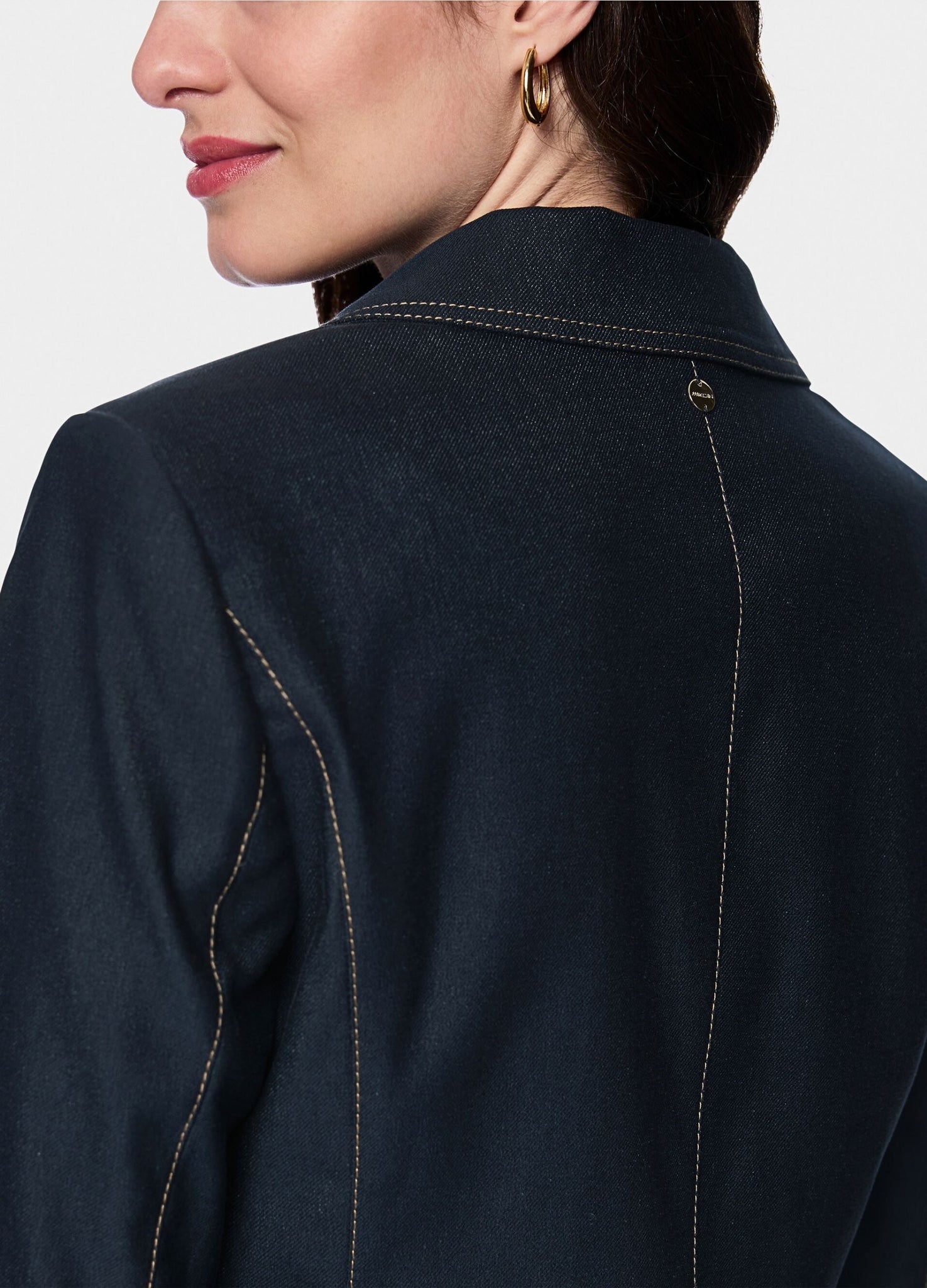 Marc Cain Prairie Muse Contrast Stitch Fitted Denim Blazer Jacket Dark Denim