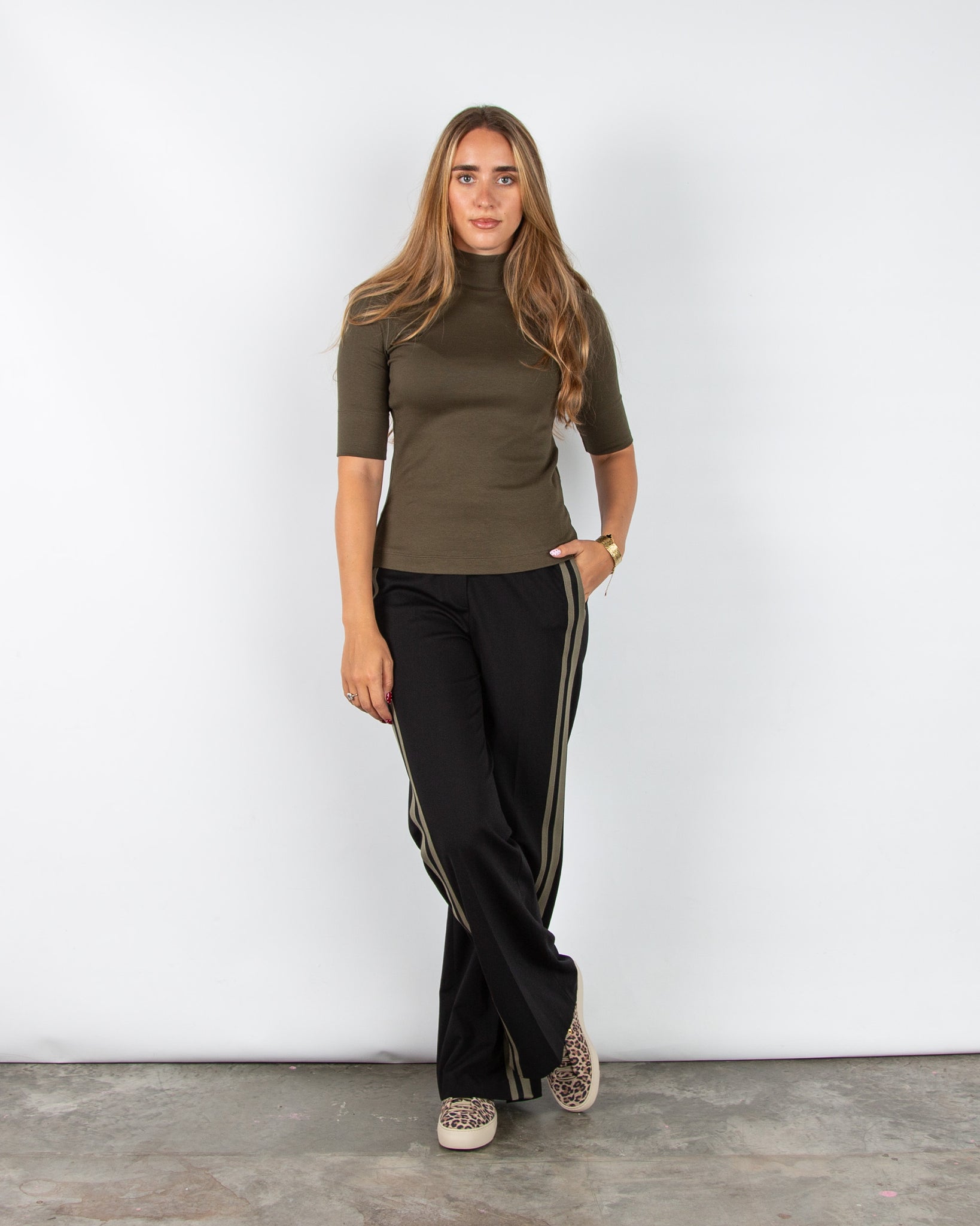 Luisa Cerano Wide Leg Side Stripe Trouser With Side Split Deep Black