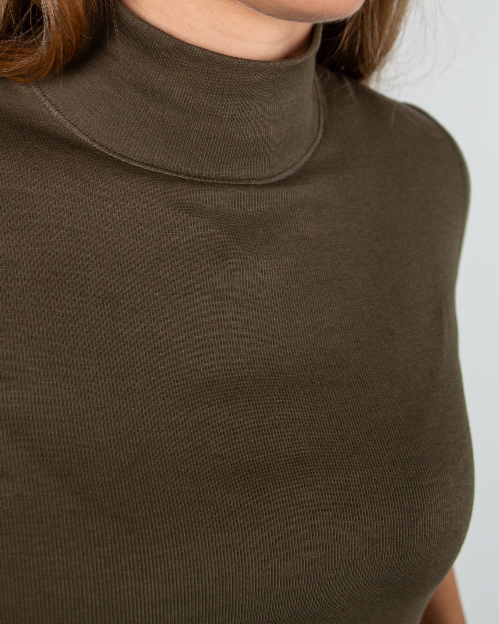 Marc Cain Fine Rib Short Sleeve Turtle Neck Top Khaki