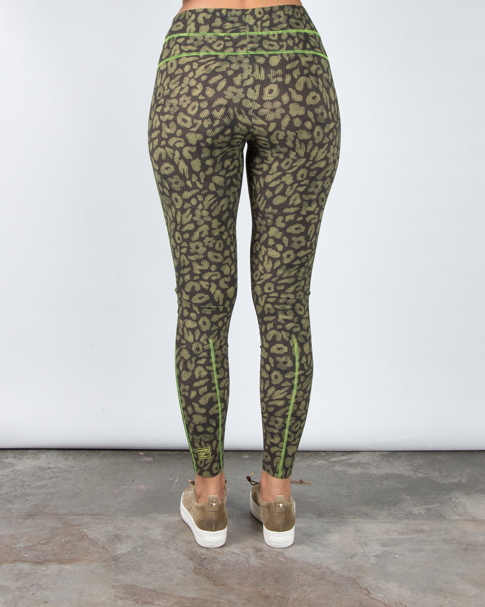 Marc Cain Leo Hike Sante FE Leopard Print Sporty Leggings Khaki/Lime