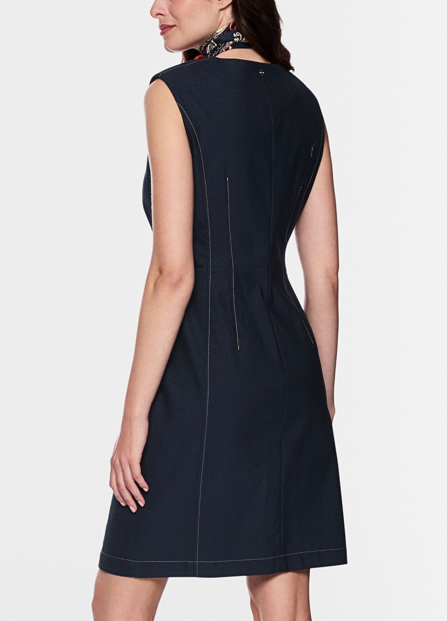 Marc Cain Prairie Muse Crew Neck Sleeveless Fitted Denim Dress Dark Denim