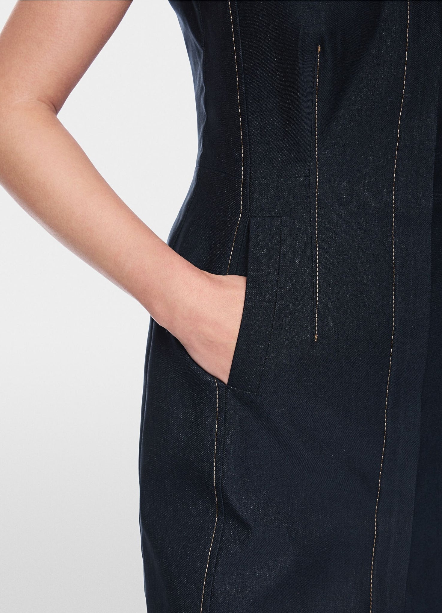 Marc Cain Prairie Muse Crew Neck Sleeveless Fitted Denim Dress Dark Denim