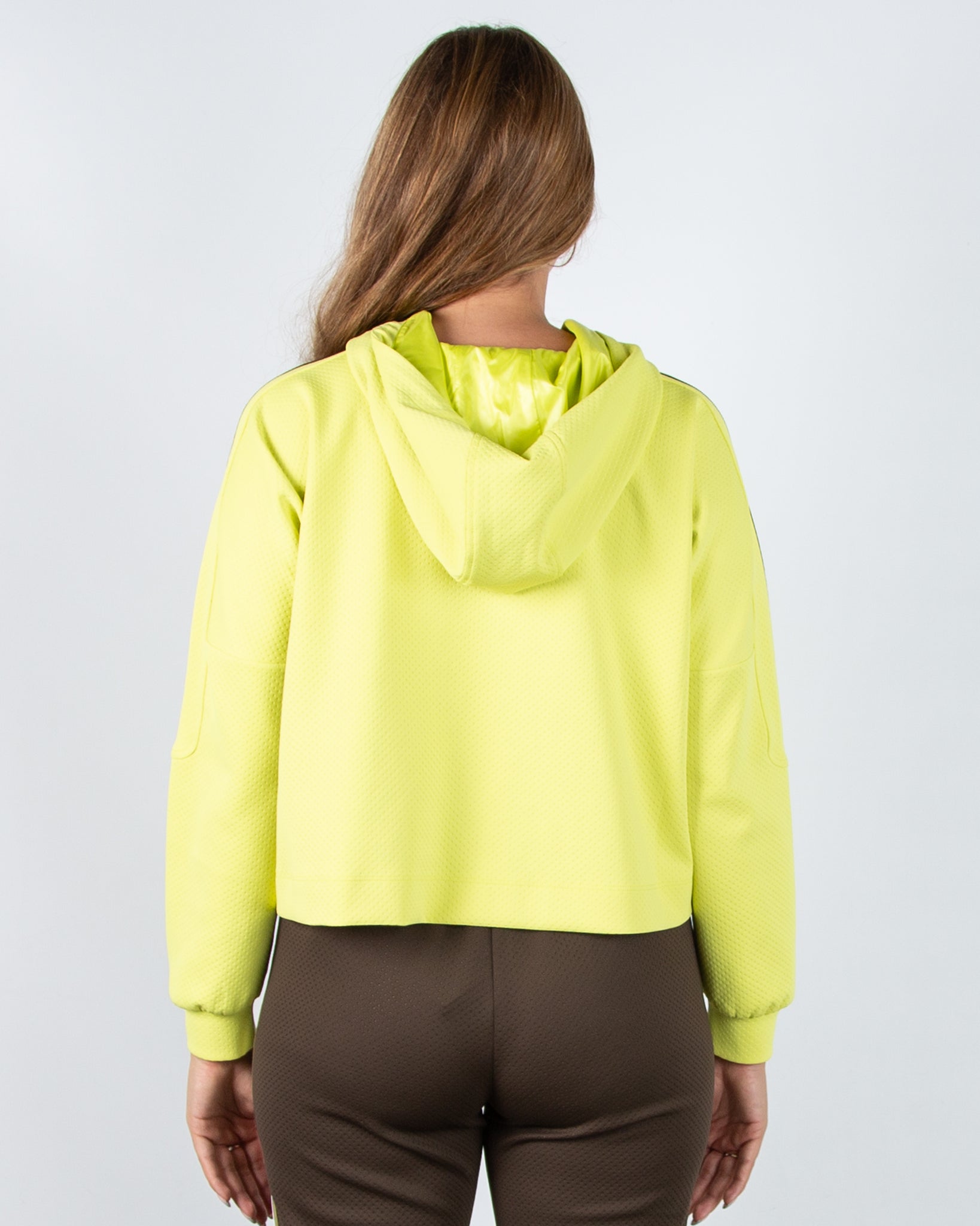 Marc Cain Sporty Hooded Sweater With Stripe Sleeve Lime