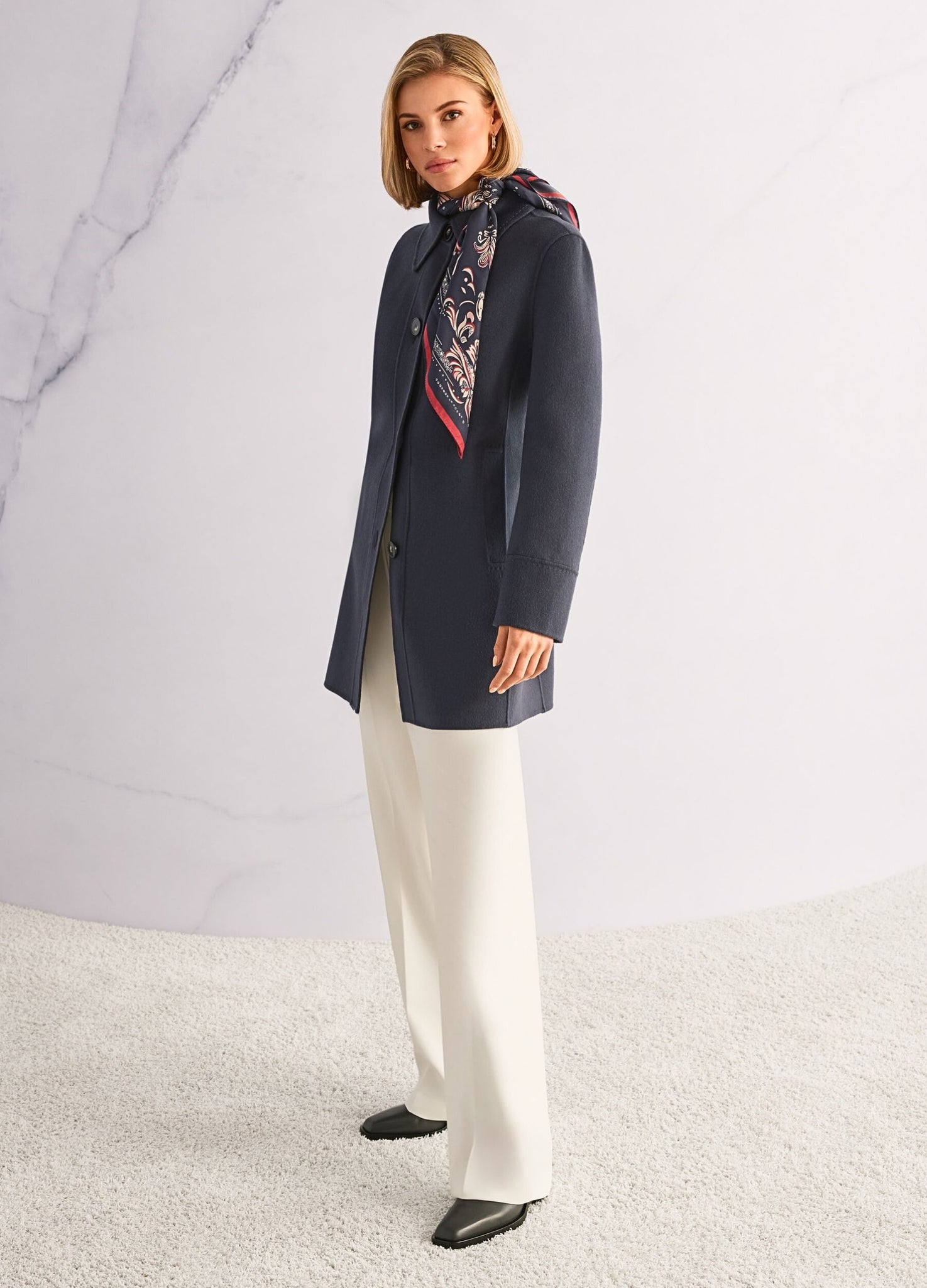 Marc Cain Wukari Wide Leg High Waist Smart Trouser Off White