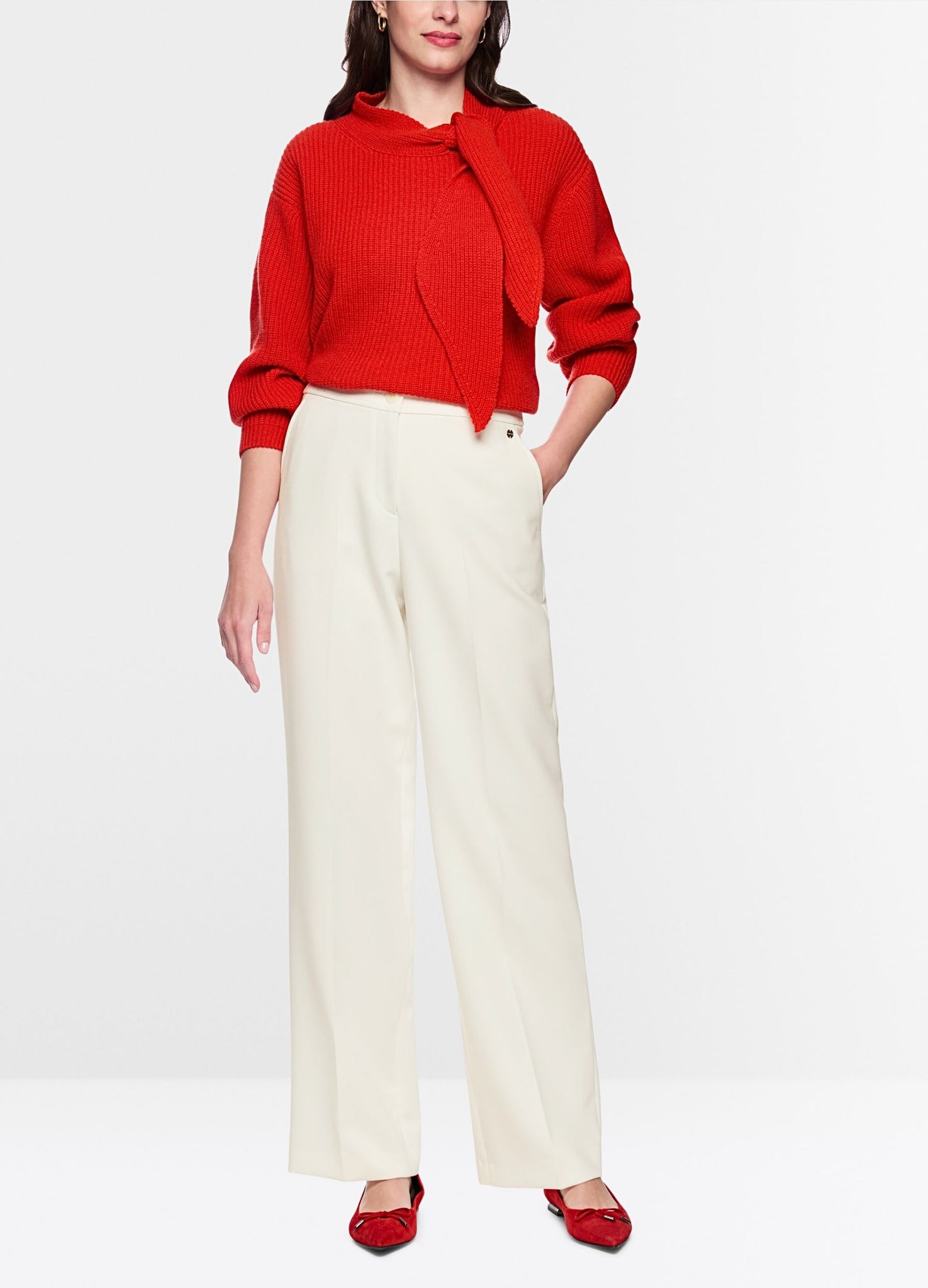 Marc Cain Wukari Wide Leg High Waist Smart Trouser Off White