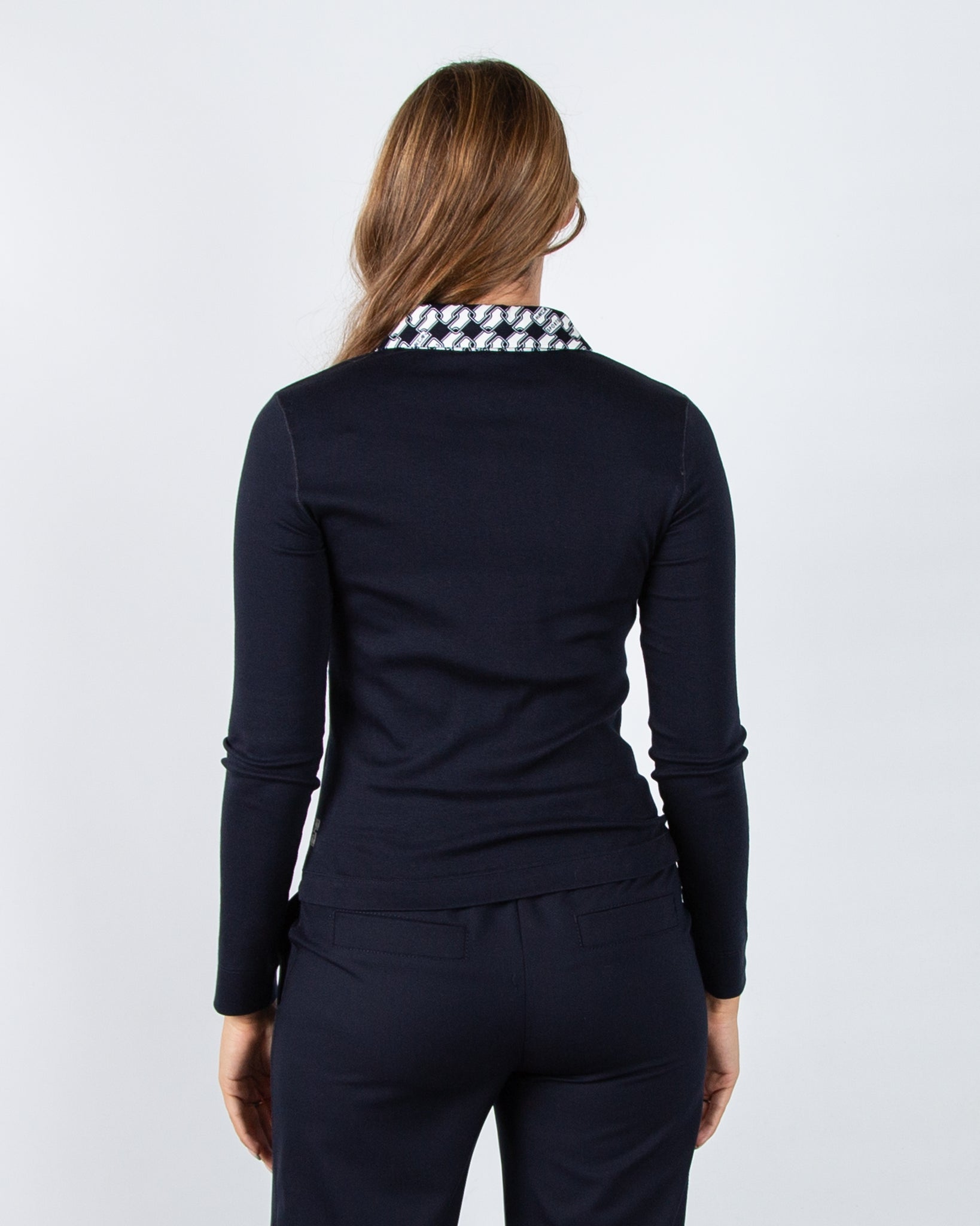 Marc Cain Fitted Cotton Rib Jersey Jacket Navy/white