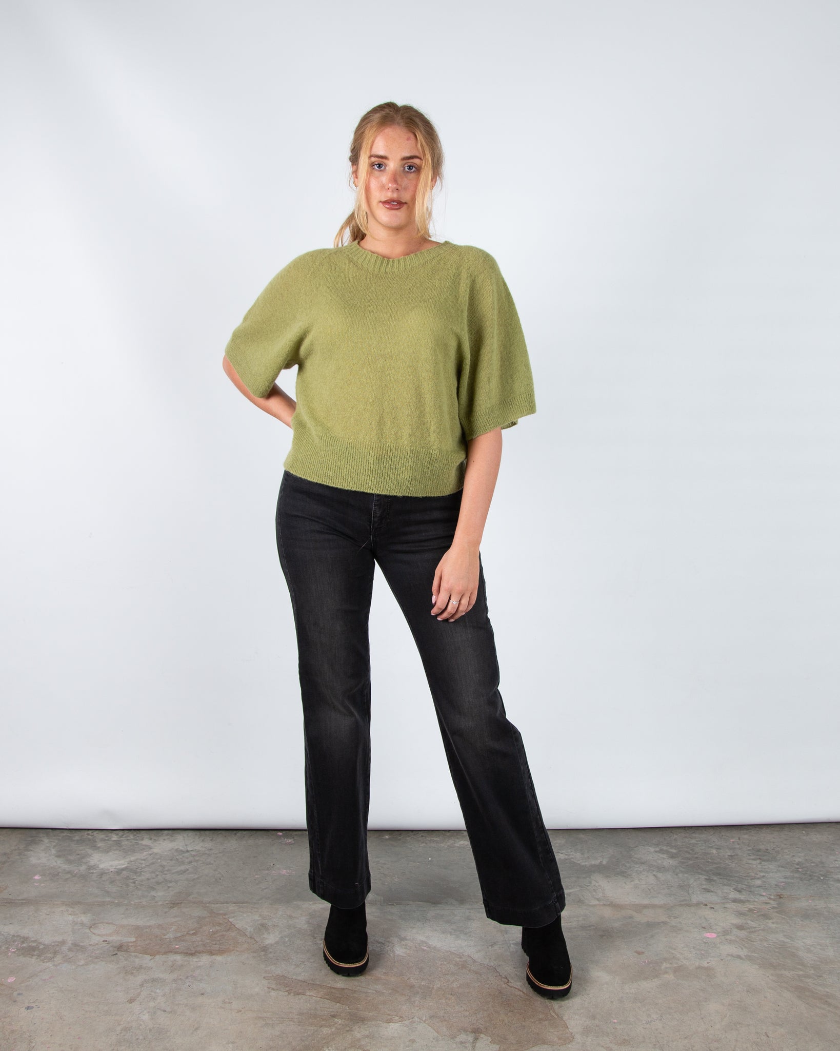 Marc Cain Leo Hike Soft Short Sleeved Knitted Jumper Dusty Green