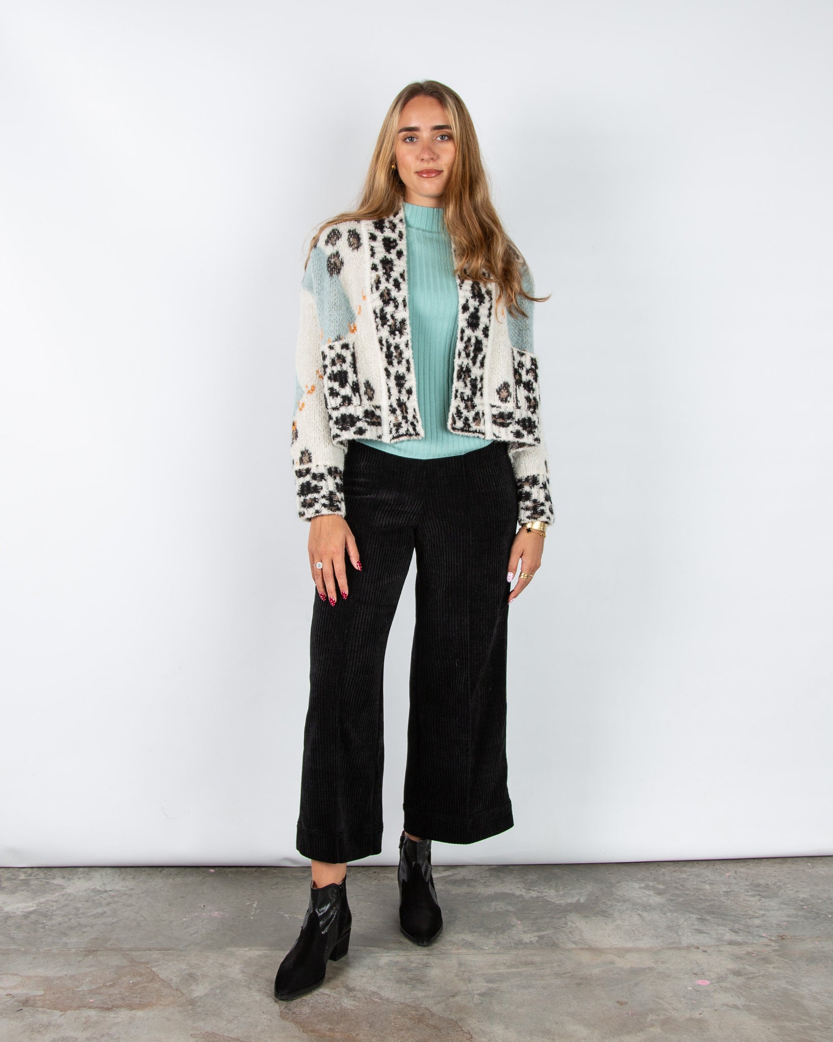 Marc Cain Open-front Knitted Leopard Print Cardigan Cream/Multi