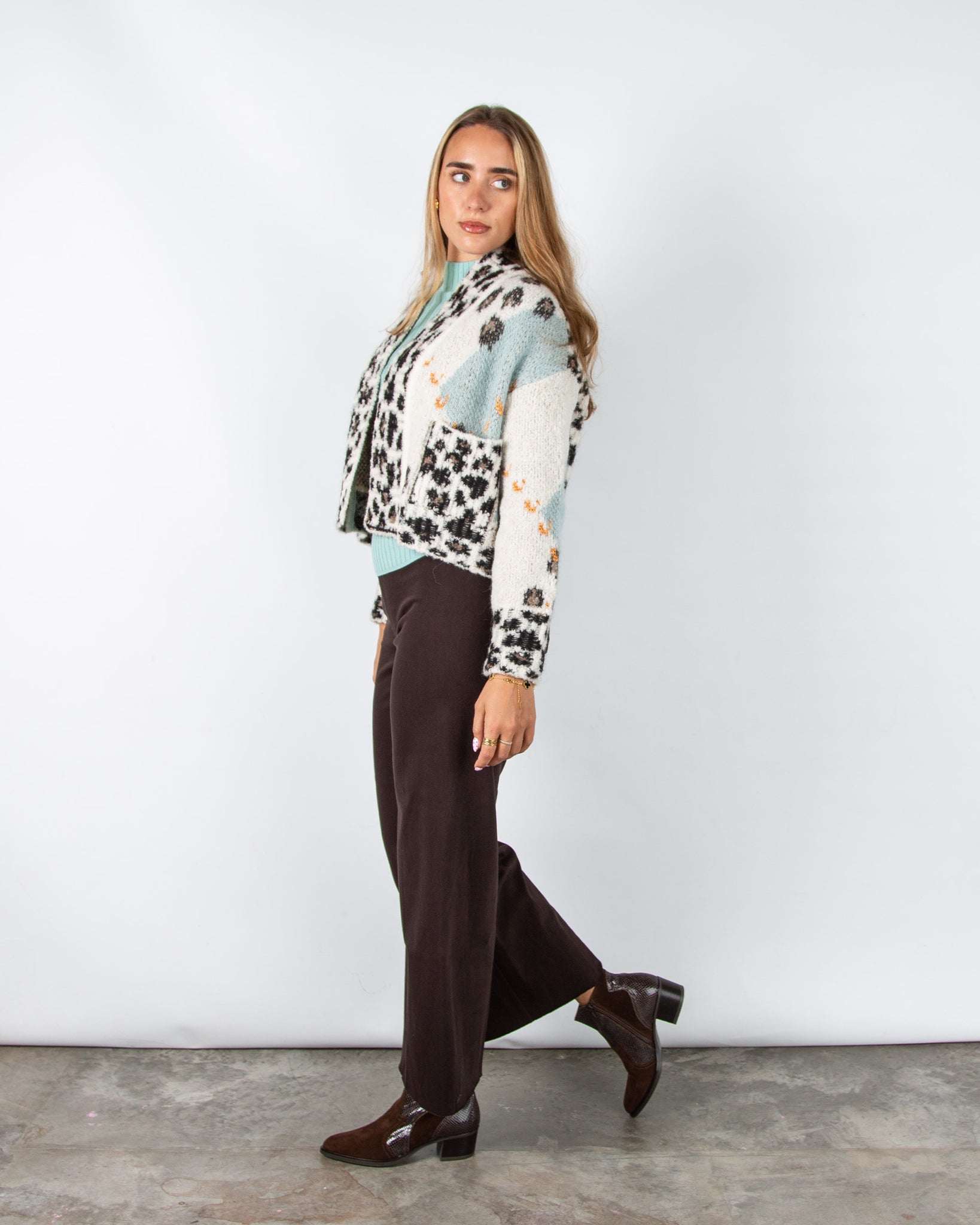 Marc Cain Open-front Knitted Leopard Print Cardigan Cream/Multi