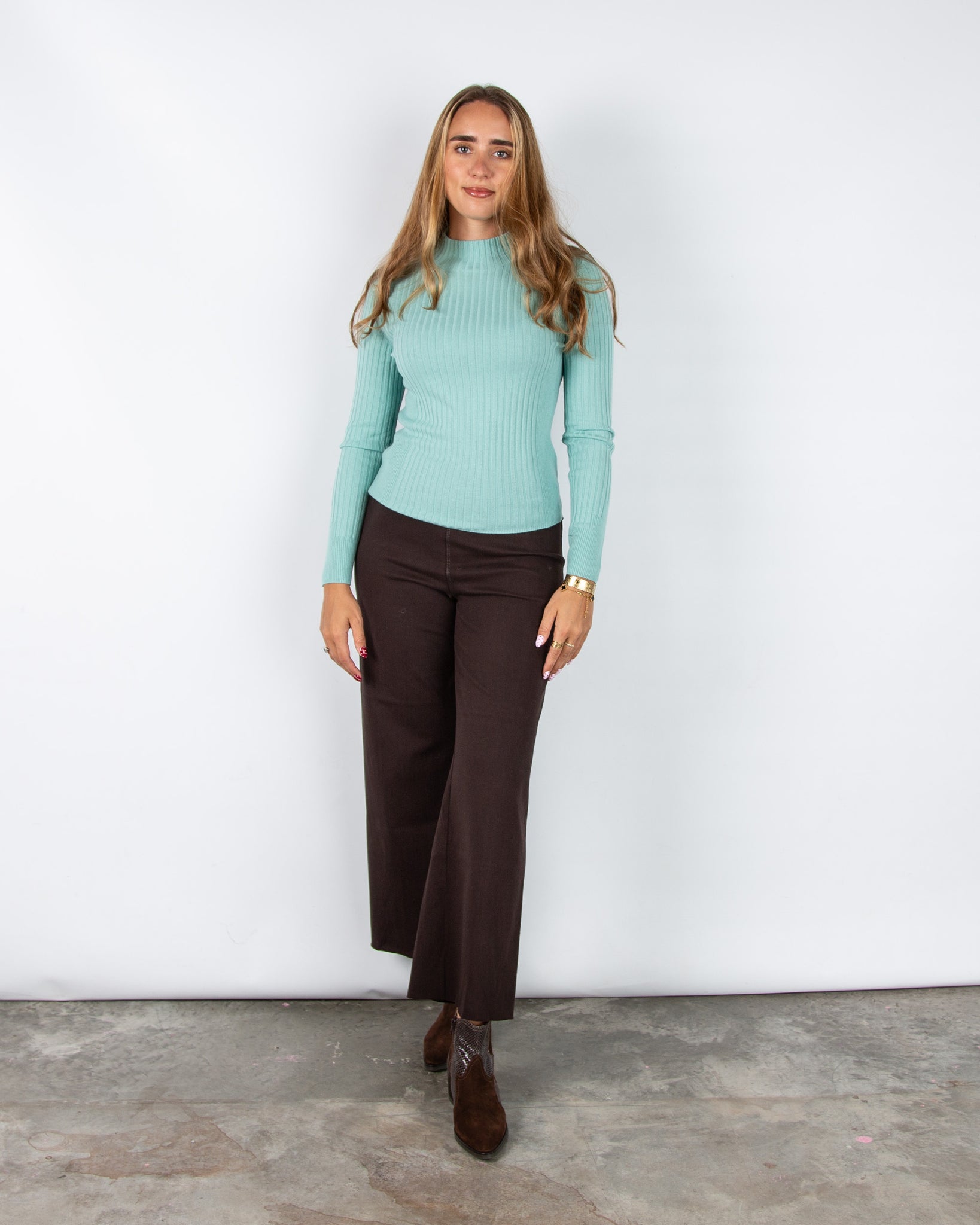 Marc Cain Rethink Together Dodgy Dogs Fitted Ribbed Jumper Duck Egg