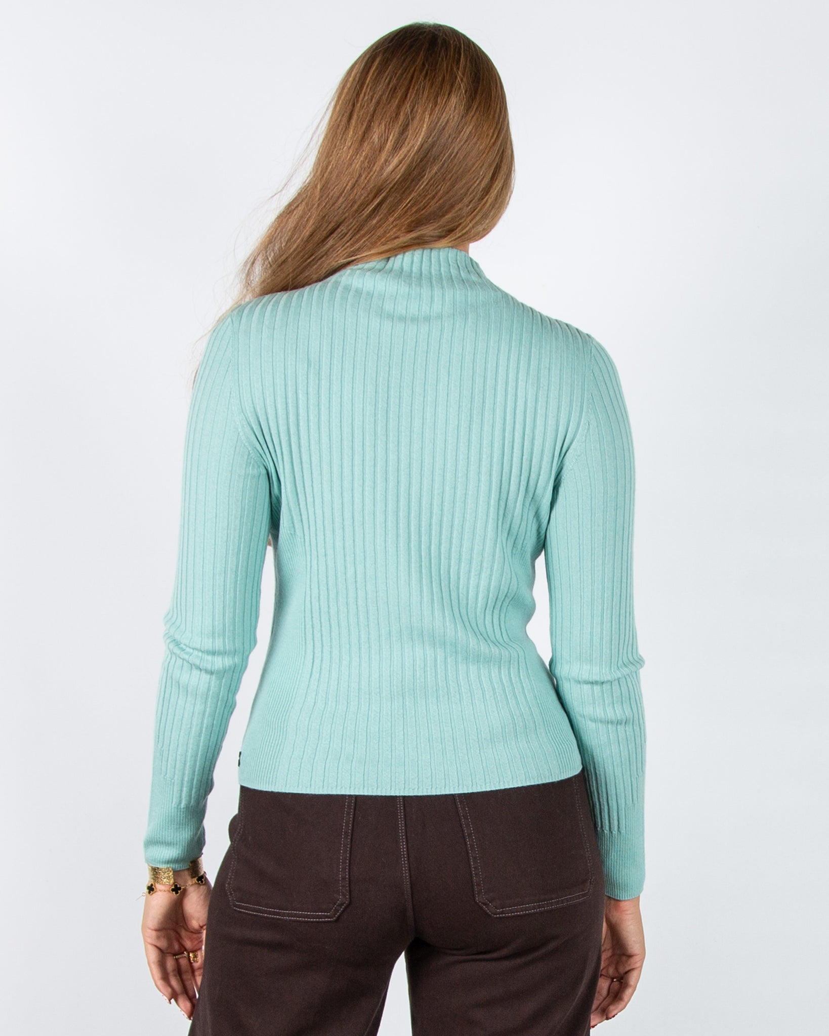 Marc Cain Rethink Together Dodgy Dogs Fitted Ribbed Jumper Duck Egg