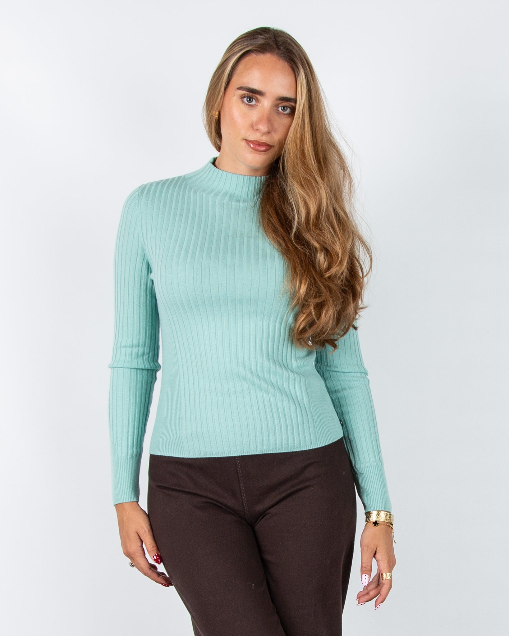 Marc Cain Rethink Together Dodgy Dogs Fitted Ribbed Jumper Duck Egg