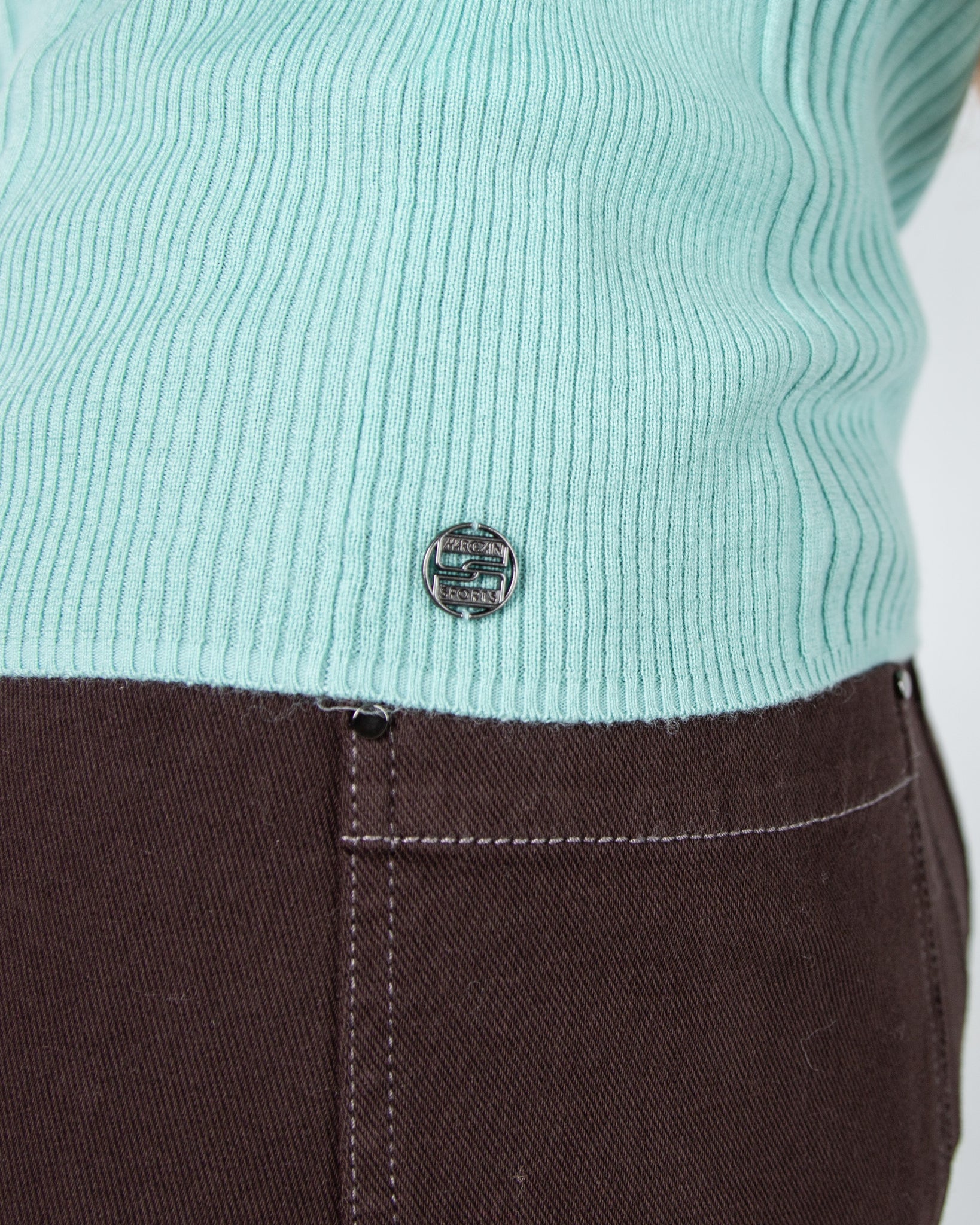 Marc Cain Rethink Together Dodgy Dogs Fitted Ribbed Jumper Duck Egg