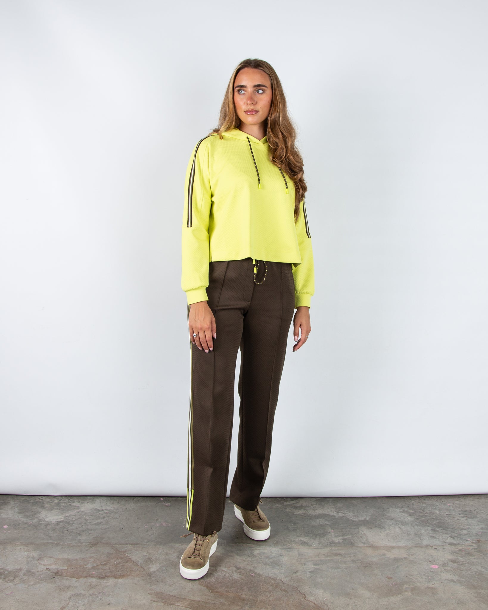 Marc Cain Washington Wide Leg Side Stripe Trouser Khaki