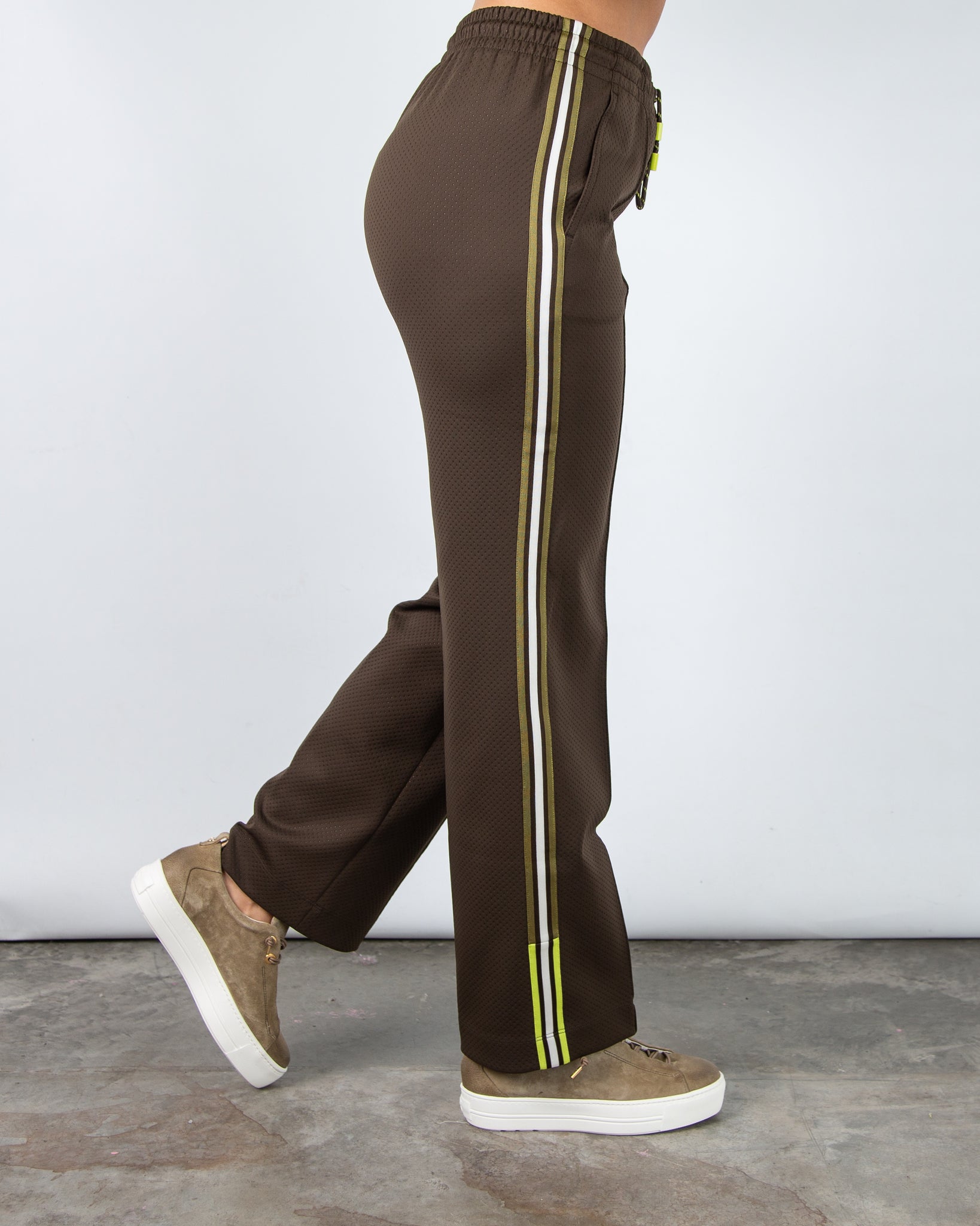 Marc Cain Washington Wide Leg Side Stripe Trouser Khaki