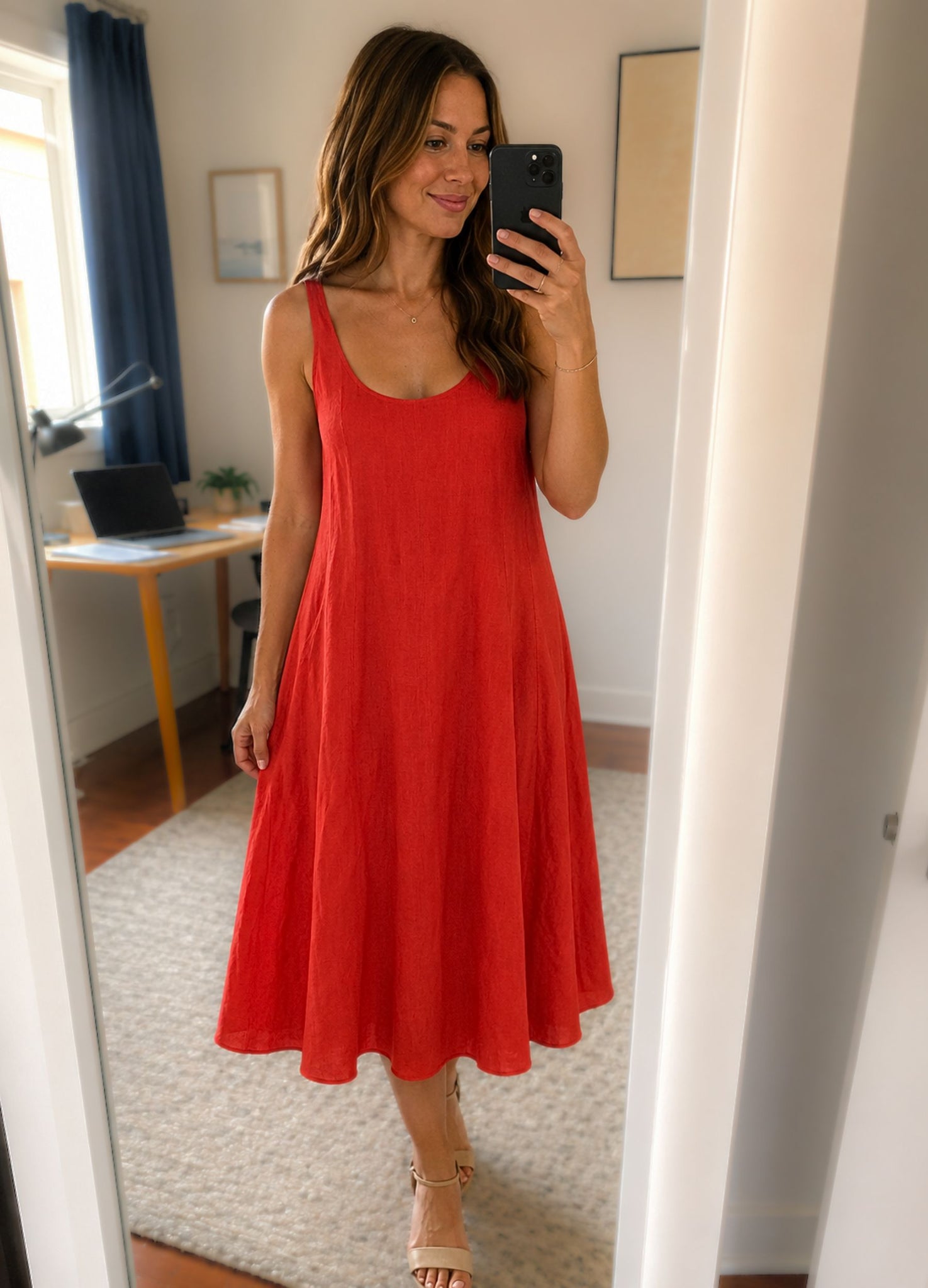 Marella Emme Cinema Scoop Neck Fit and Flare Linen Dress Burnt Orange –  SisterOnlinestore