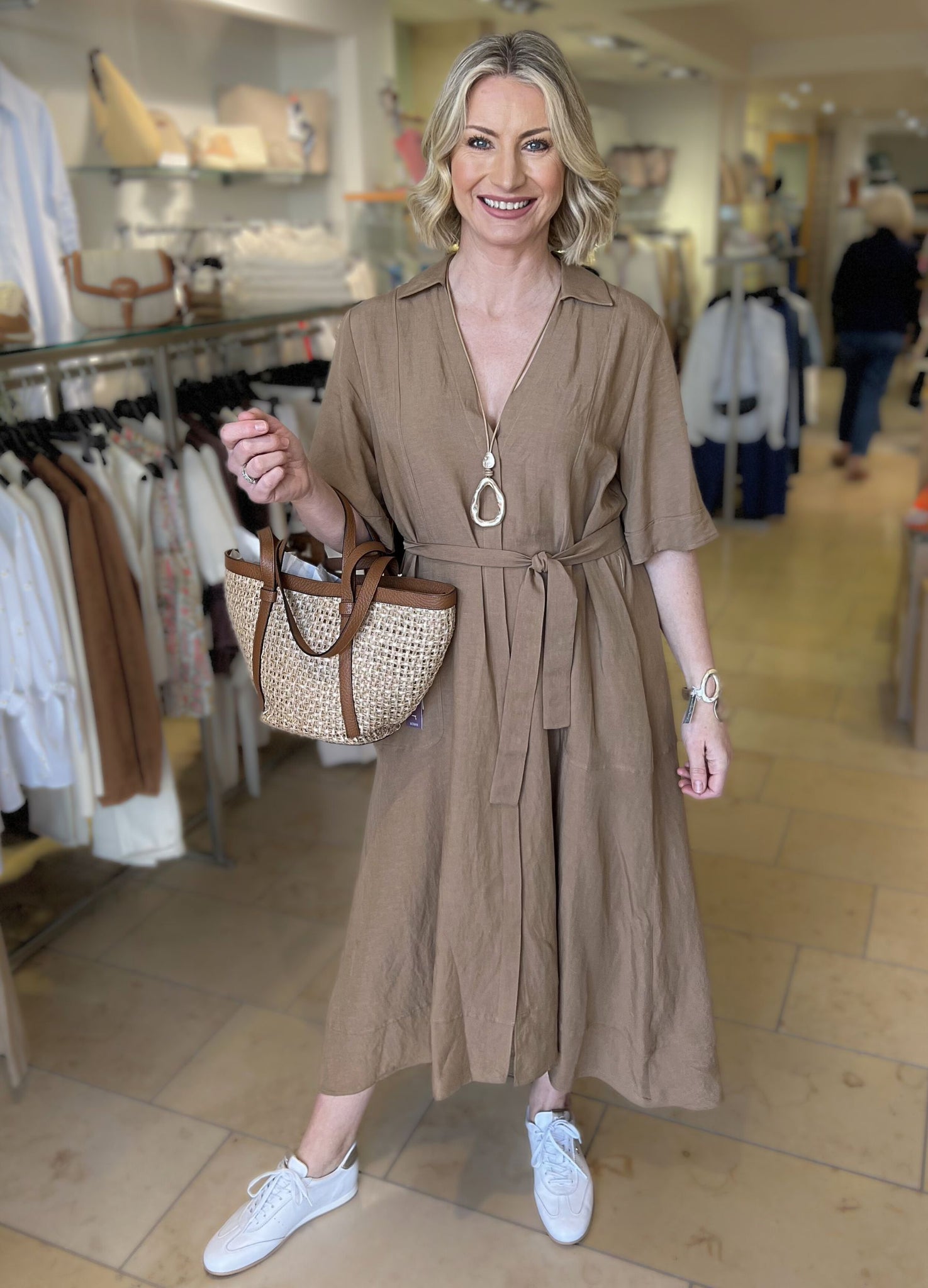 Marella Emme Detto V Neck Loose Bodied Linen Blend Dress with Shirt Co –  SisterOnlinestore
