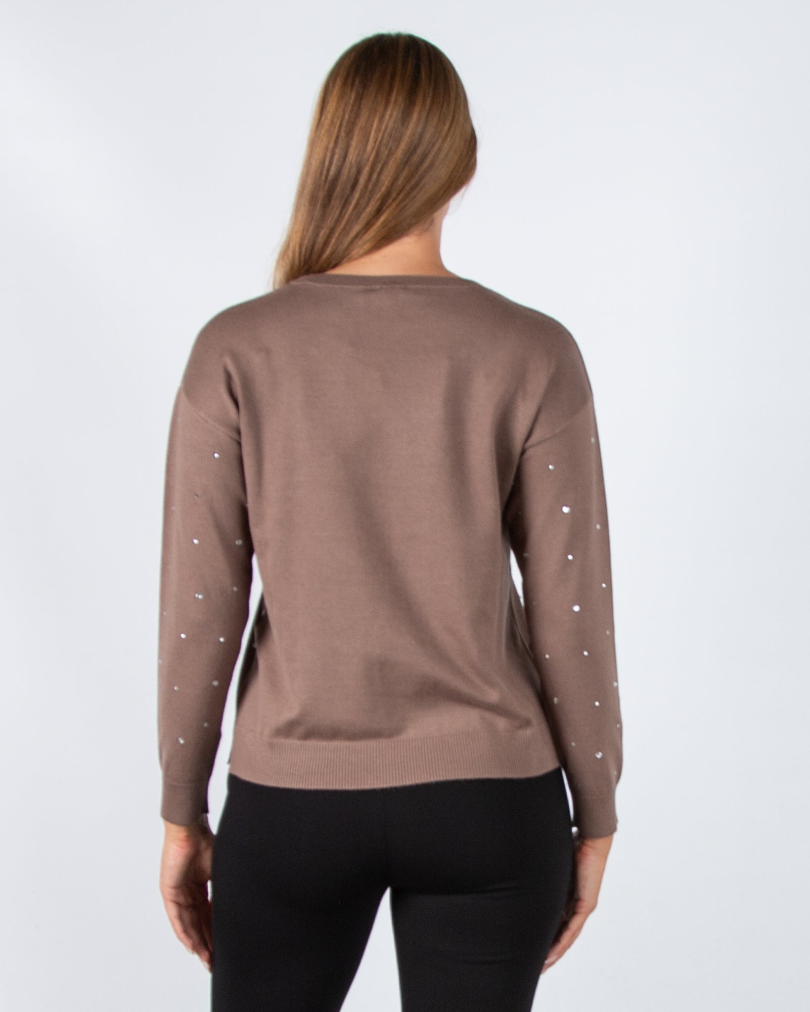 Marella Emme Embassy Round Neck Diamante Knit Top Taupe