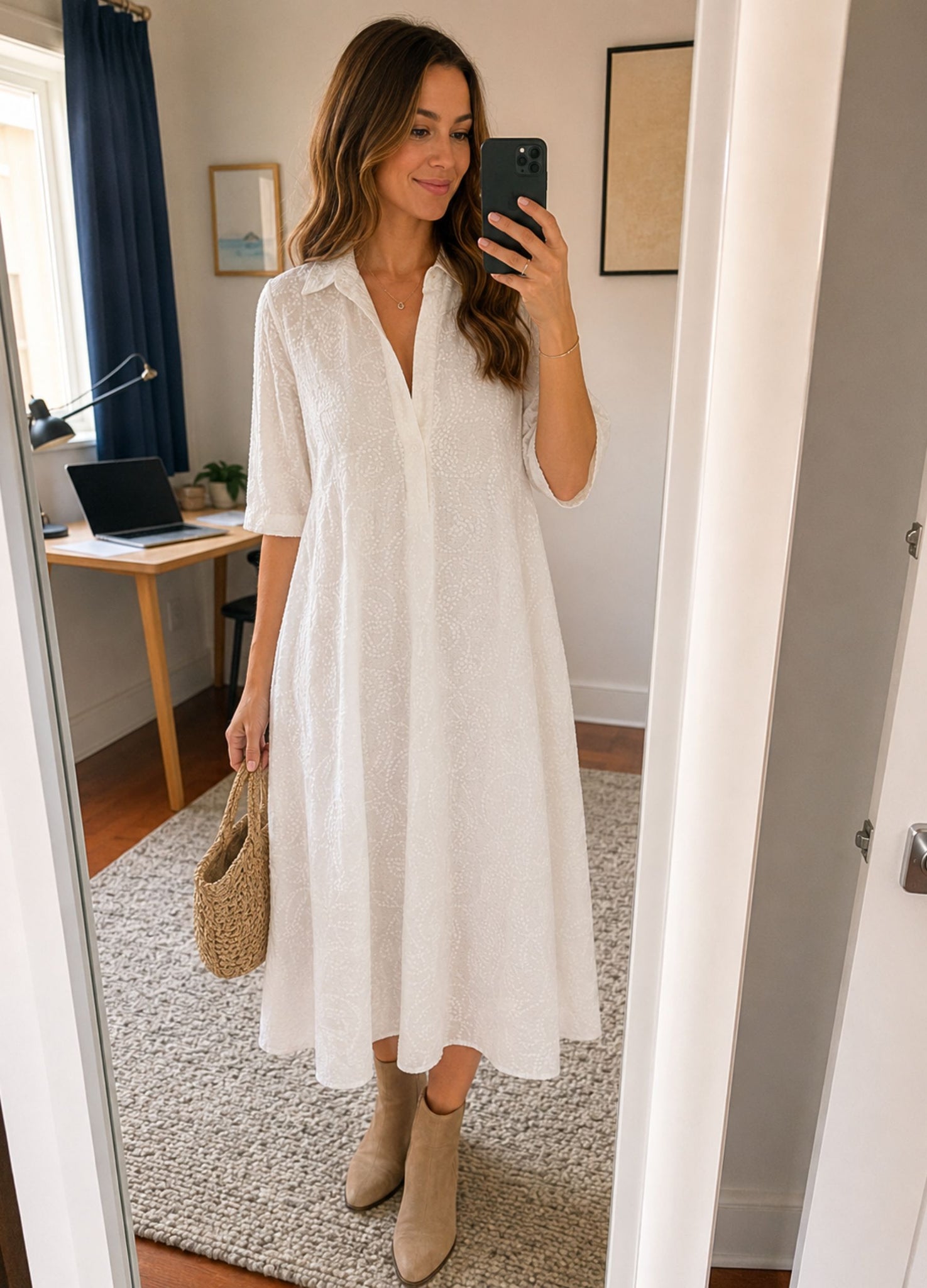 marella shirt dress Marella | Woman - Rhinestone-adorned linen shirt dress - Powder
