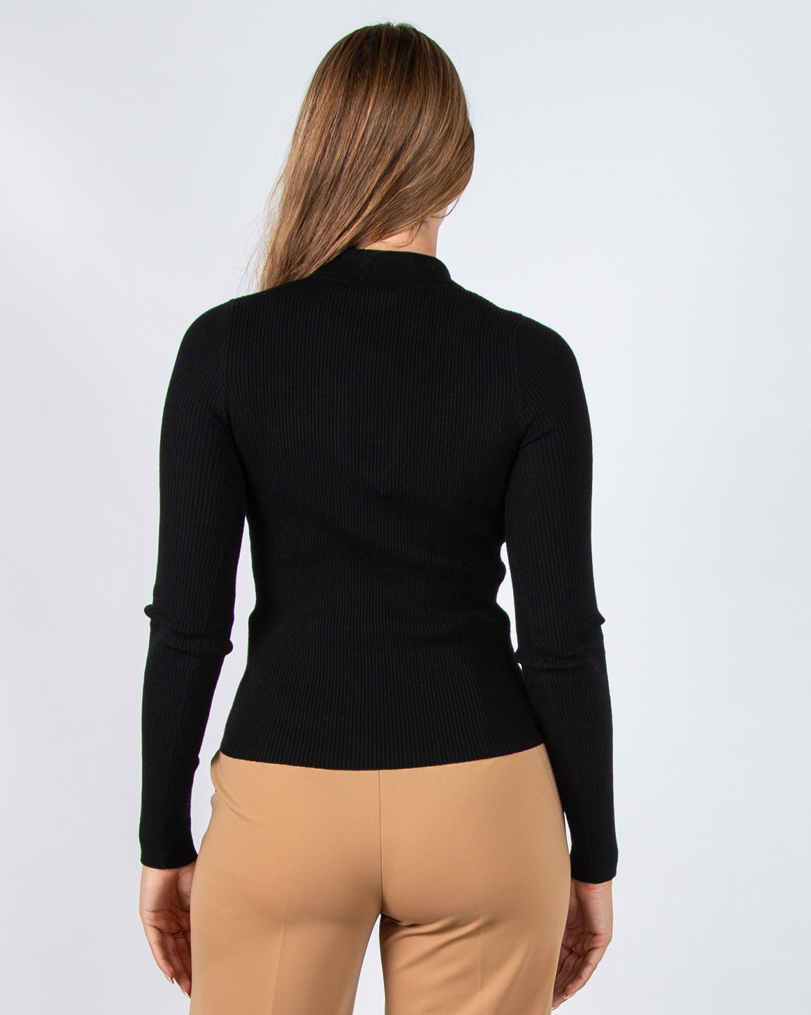 Marella Emme Plume Fitted Rib Top With Diamante Keyhole Neck Black