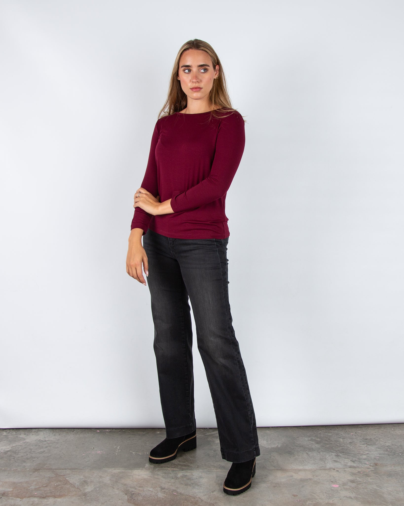 Marella Emme Polpo Round Neck Jersey Long Sleeve Top Burgandy