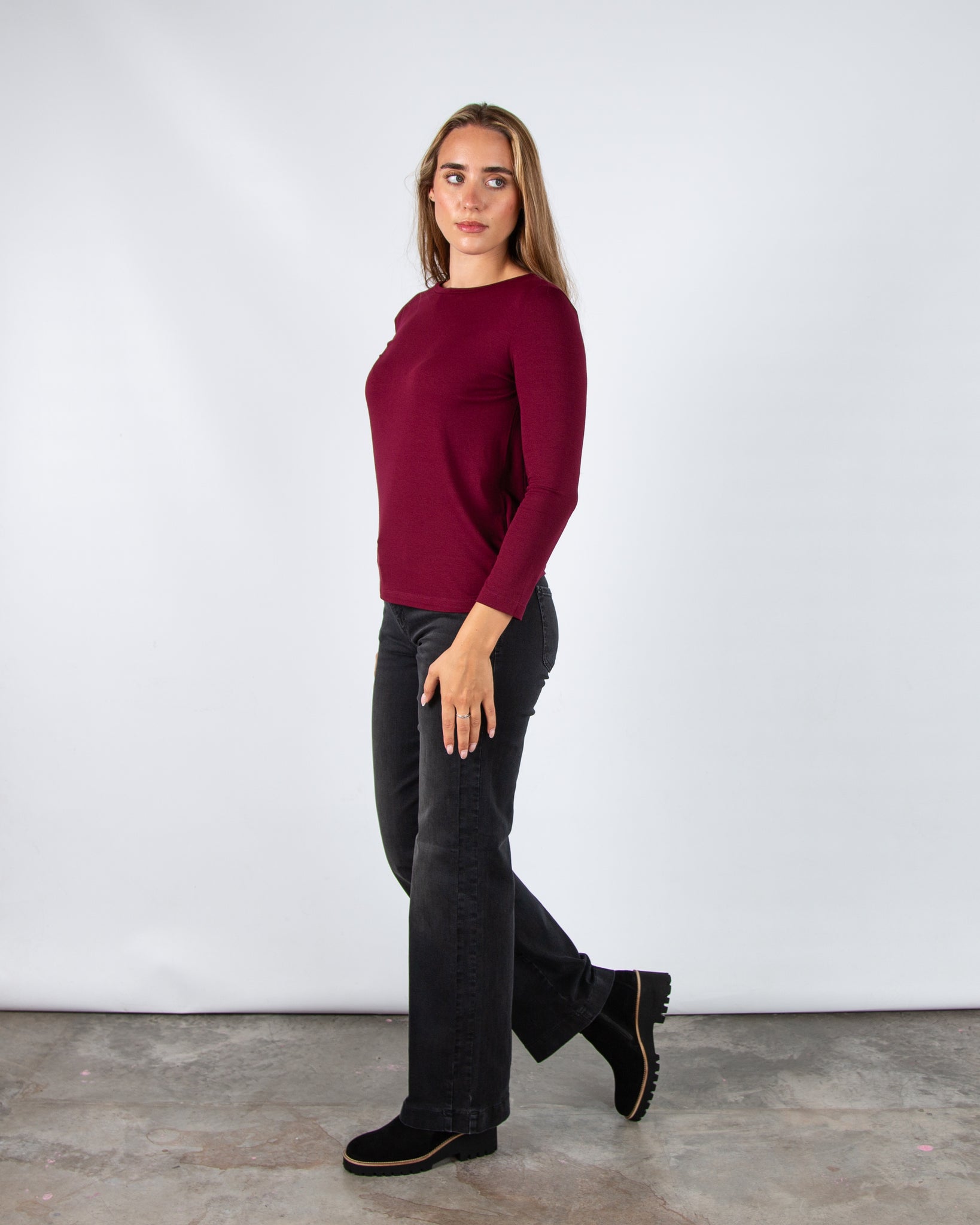 Marella Emme Polpo Round Neck Jersey Long Sleeve Top Burgandy