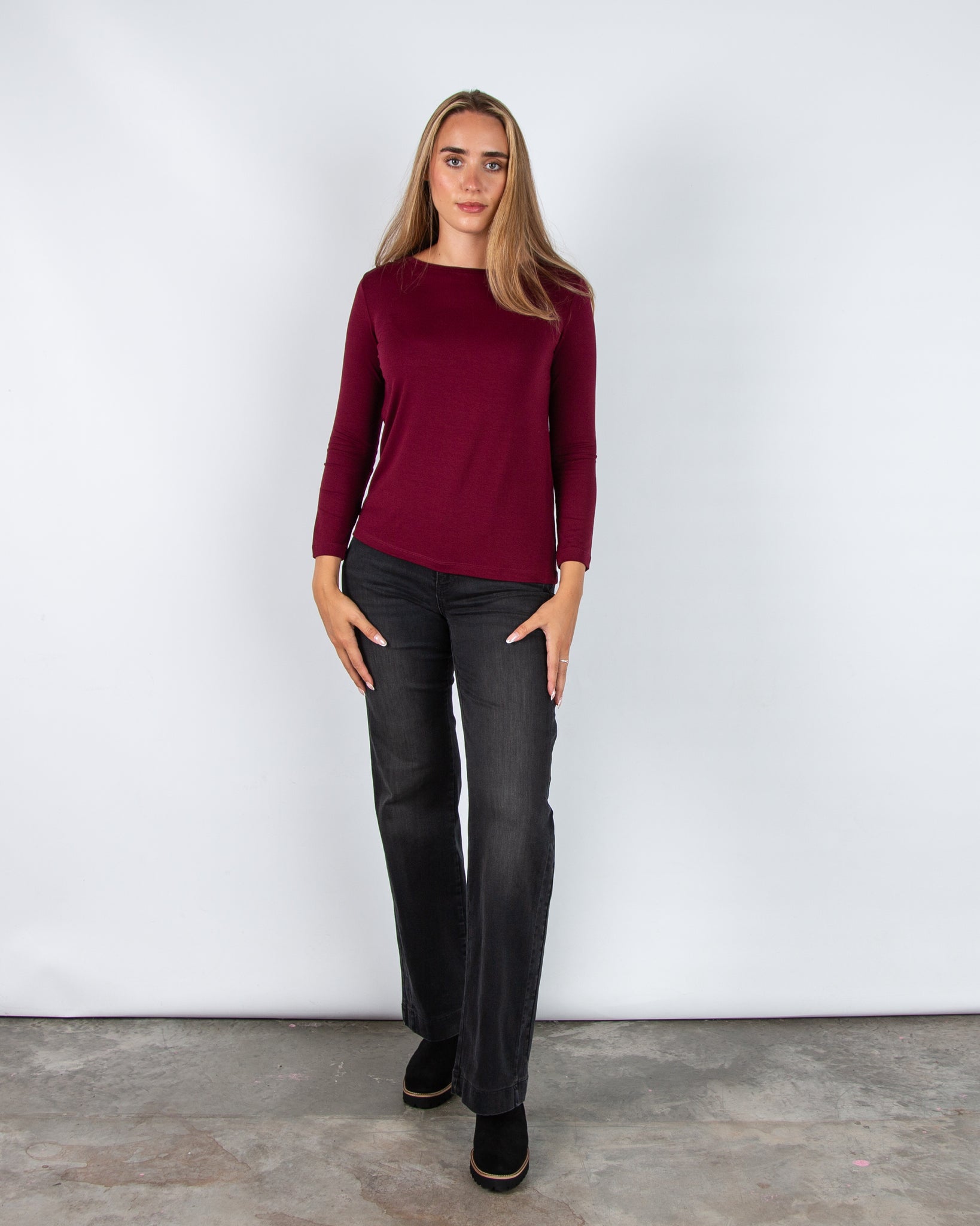 Marella Emme Polpo Round Neck Jersey Long Sleeve Top Burgandy