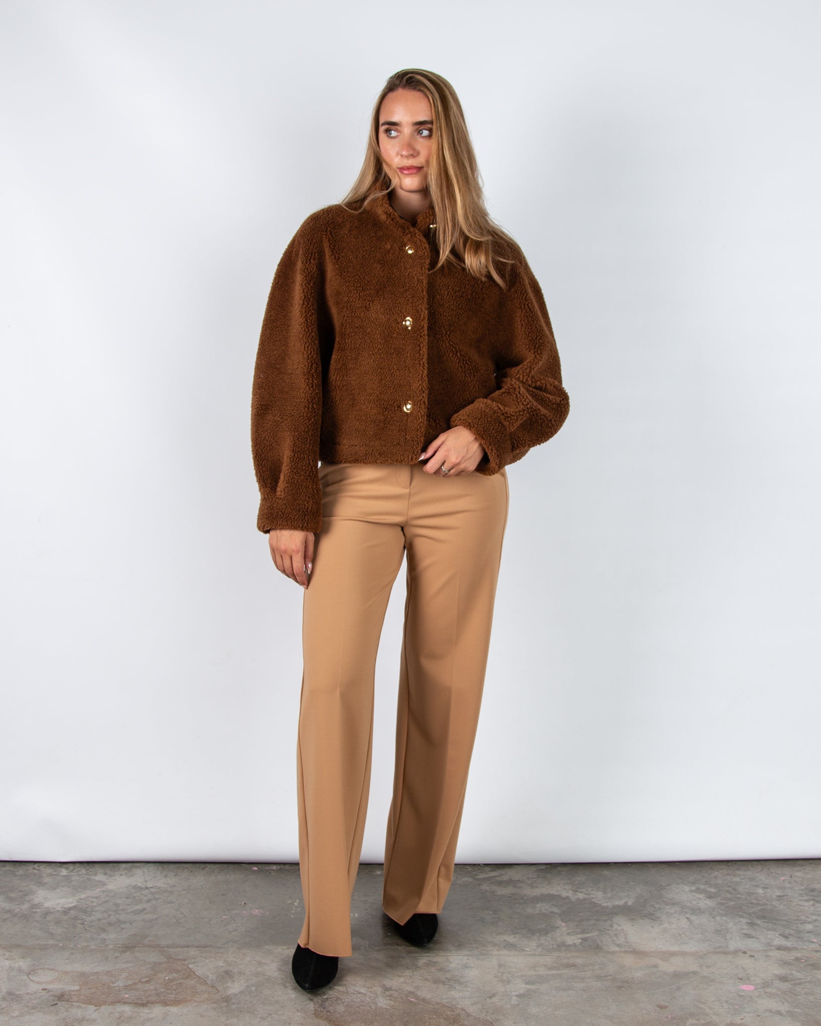 Marella Emme Vicenza Reversible Faux Shearling Bomber Jacket Tobacco