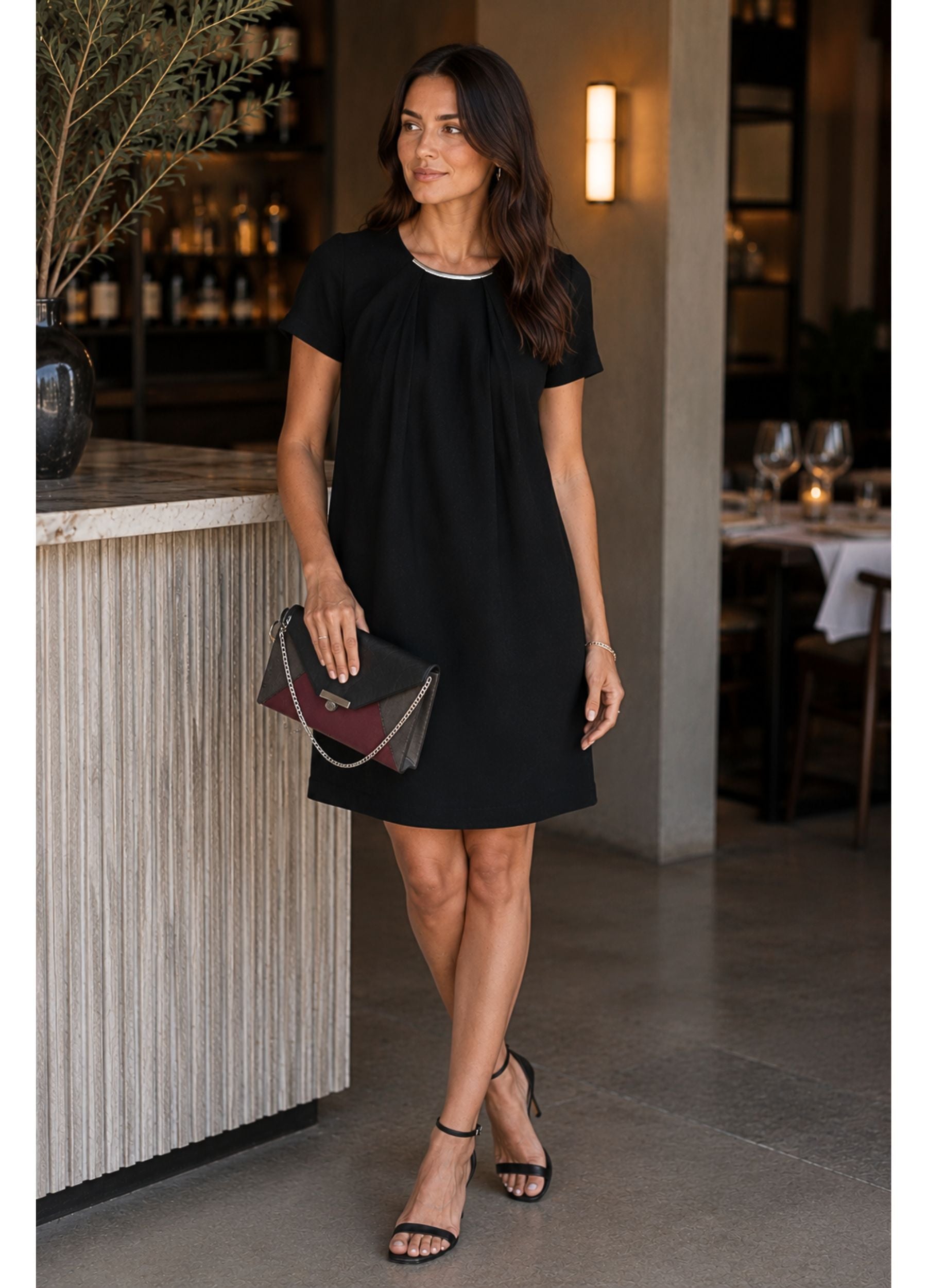 Michael Kors Short Sleeve Pleat Front Metal Neck Detail Dress Black – SisterOnlinestore