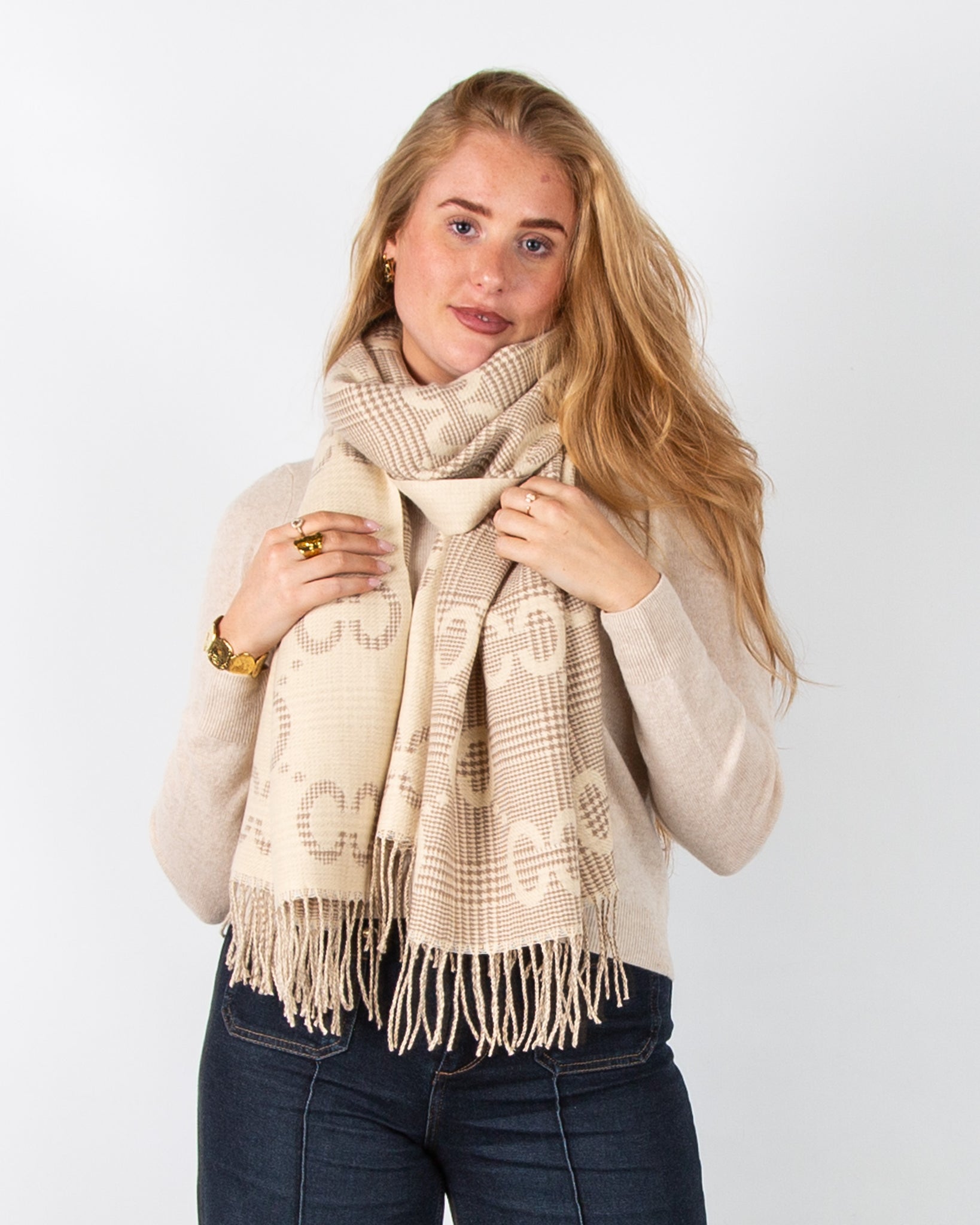 Miku Accessories Cc Check Scarf Camel/Cream