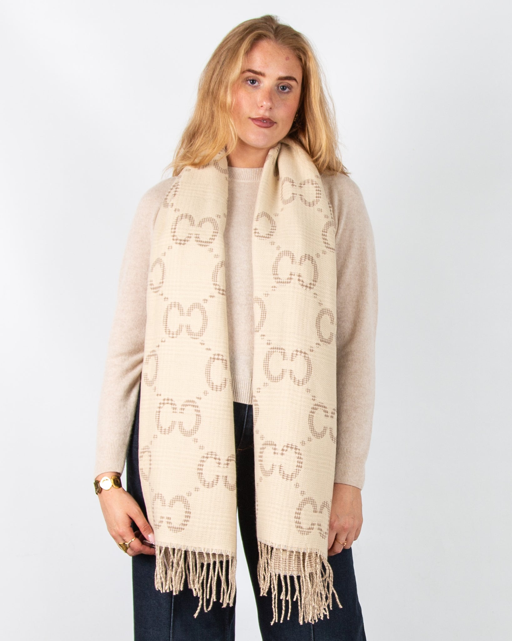 Miku Accessories Cc Check Scarf Camel/Cream