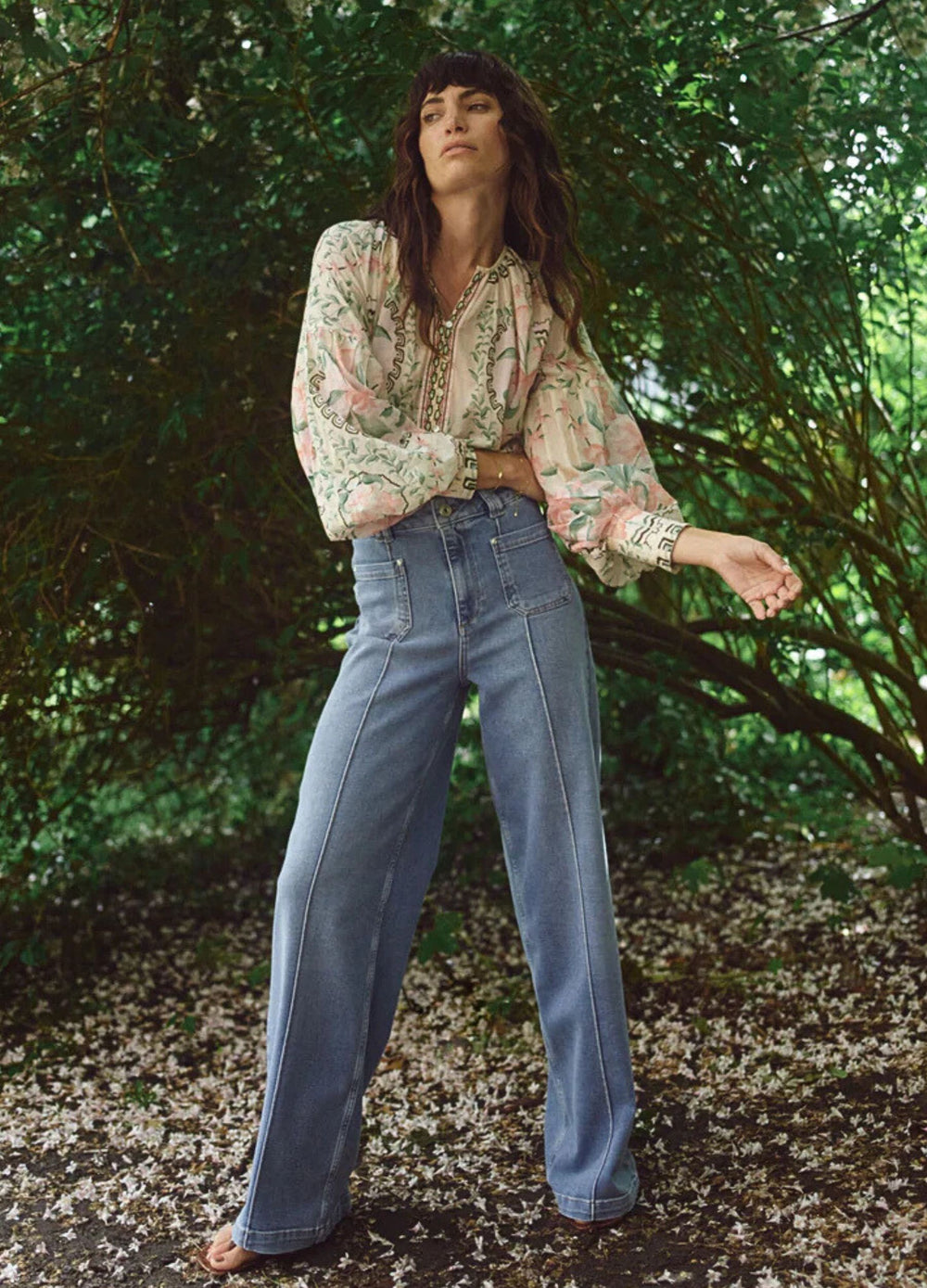 Mos Mosh Colette Lyon Wide Leg Denim Jean with Centre Seam and Patch Pocket Light Denim 34L