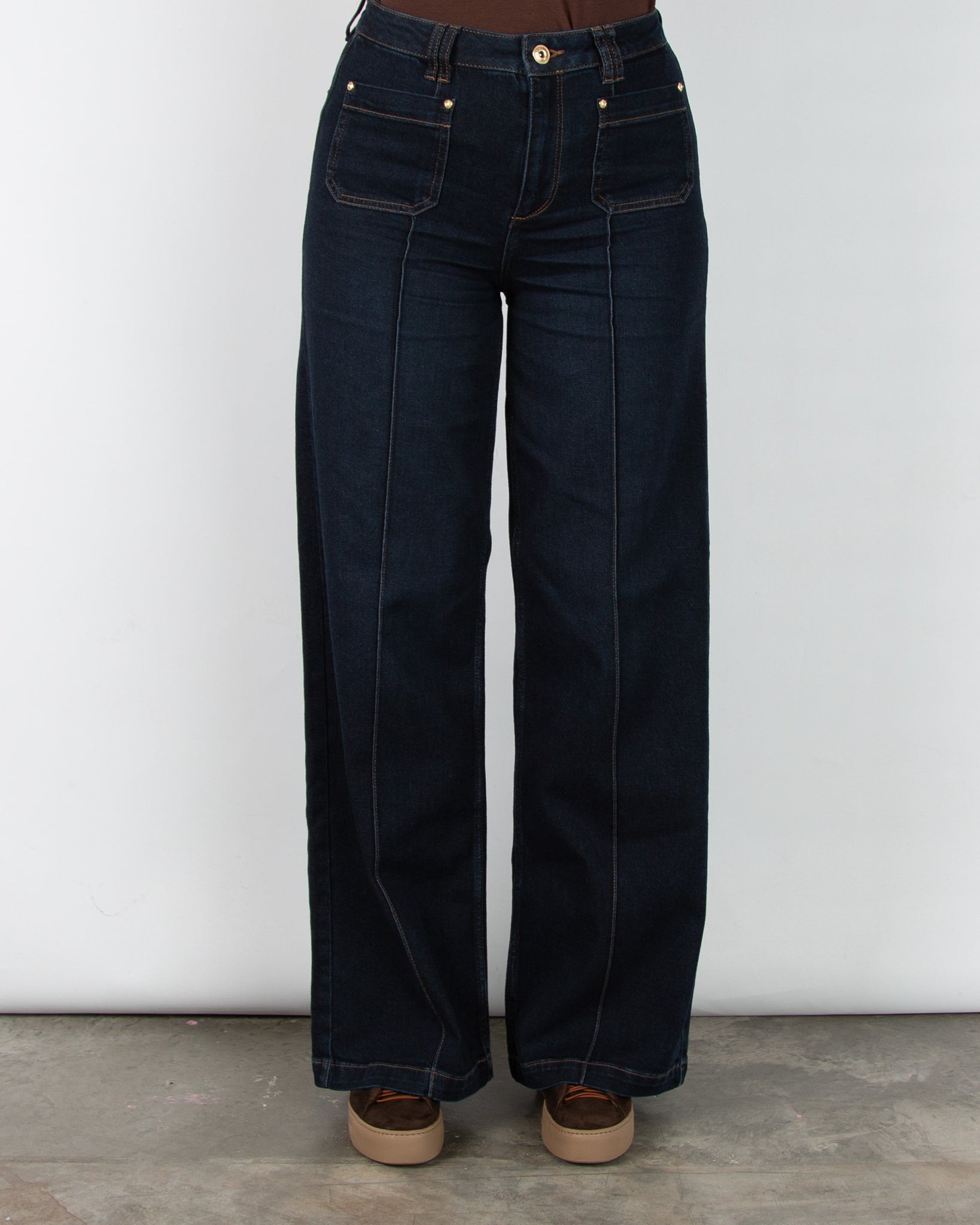 Mos Mosh Colette Wide Leg High Waist Jean with Centre Seam Dark Denim