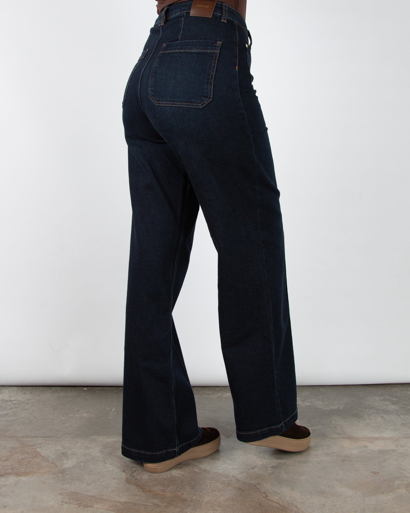 Mos Mosh Colette Wide Leg High Waist Jean with Centre Seam Dark Denim