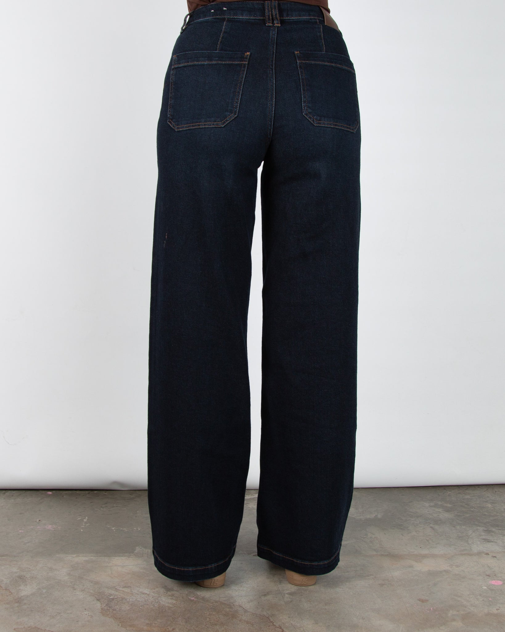 Mos Mosh Colette Wide Leg High Waist Jean with Centre Seam Dark Denim